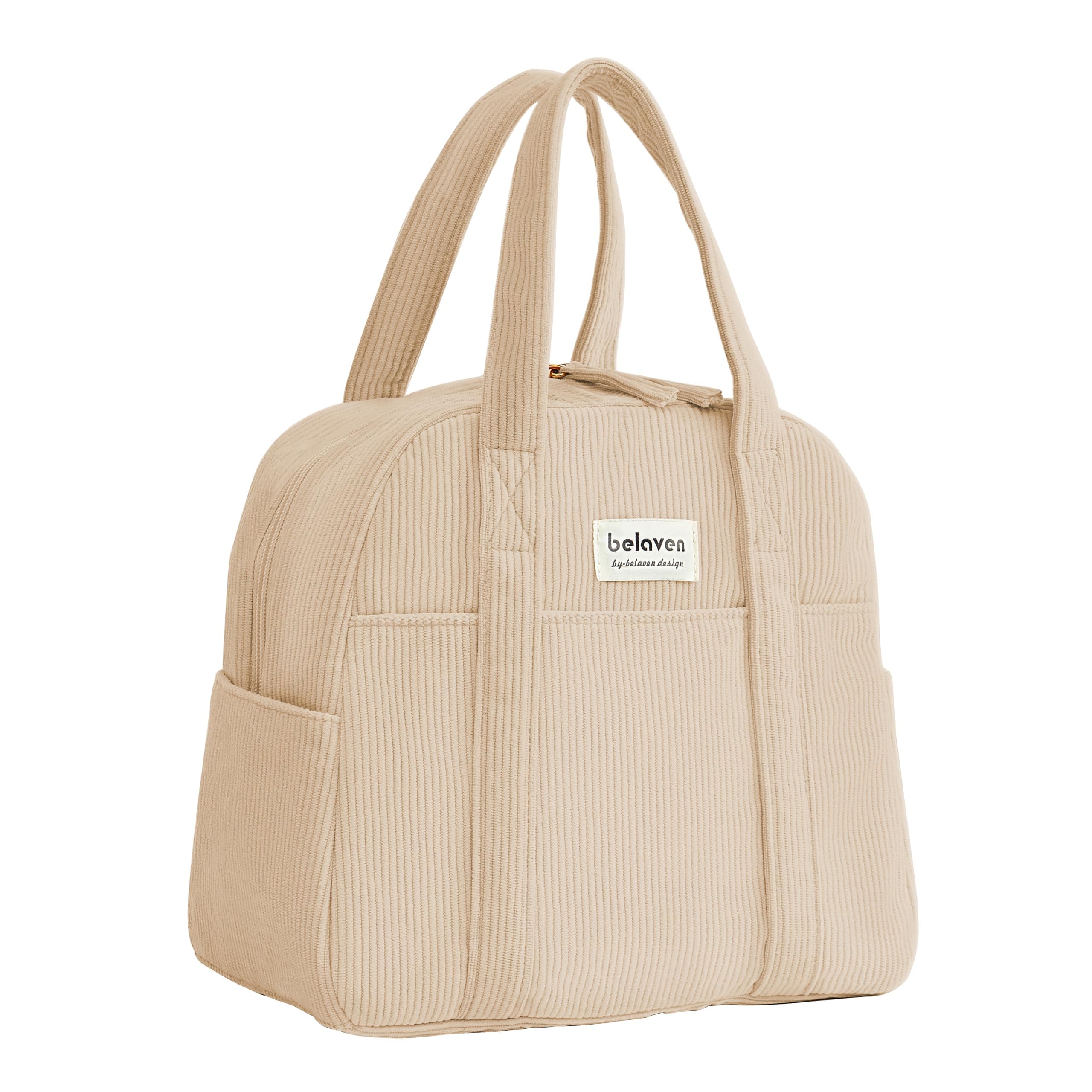 Belaven Insulated Lunch Bag for Women, 6-Hour Cold Retention Cooler Tote with Sturdy Handle, 15-Can Spacious Capacity, Leakproof Corduroy Fabric & Aluminum Foil Lining (Coffee)