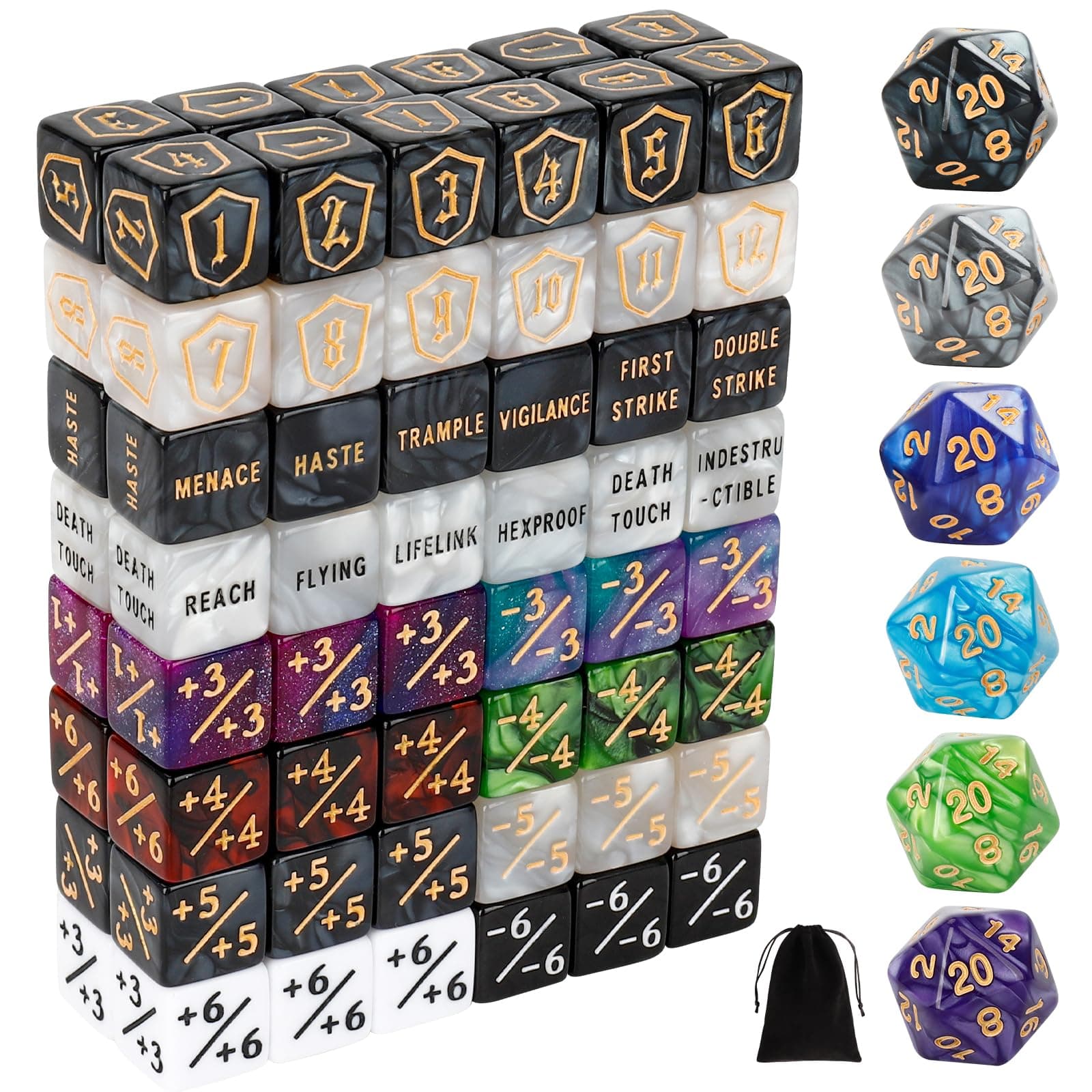 102 Pieces MTG Dice Counters Set Bulk Ability Keyword Tokens Shield Life Counters 6 Sided Dice for Magic The Gathering TCG Card Gaming Accessories (Set C)