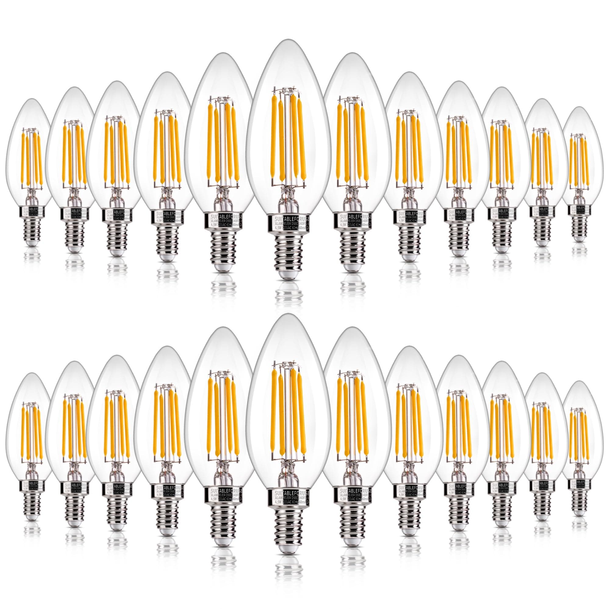 ALAMPEVER 24 Pack Dimmable LED Candelabra Light Bulbs, 4.5W (60W Equivlant), 450LM, Bright E12 LED Bulb, B11 Type, 2700K Soft White, Perfect for Ceiling Fans & Home Decor