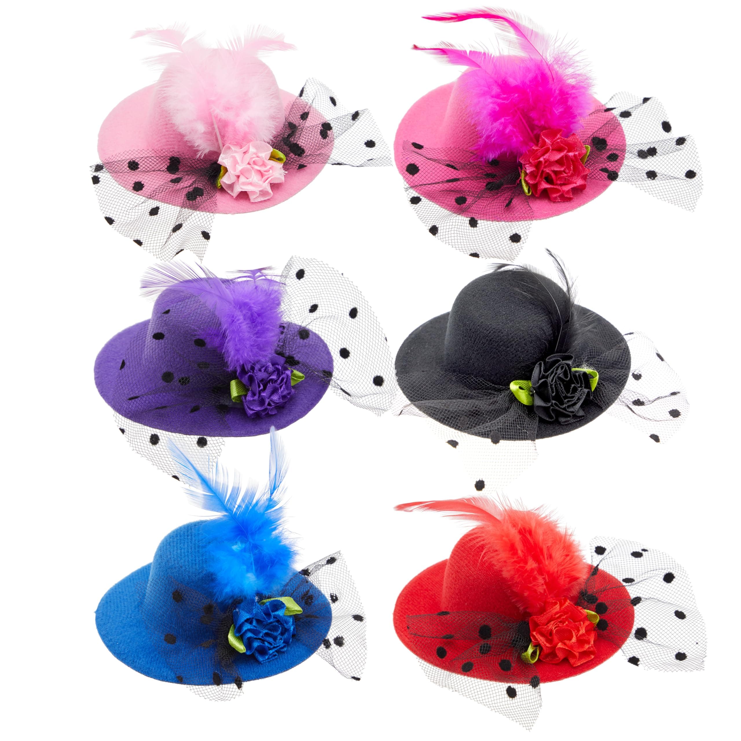 6 Pieces Mini Tea Party Hats for Women, Clip-On Design - Fancy Hair Fascinators for Women in 6 Colors (4 Inches)