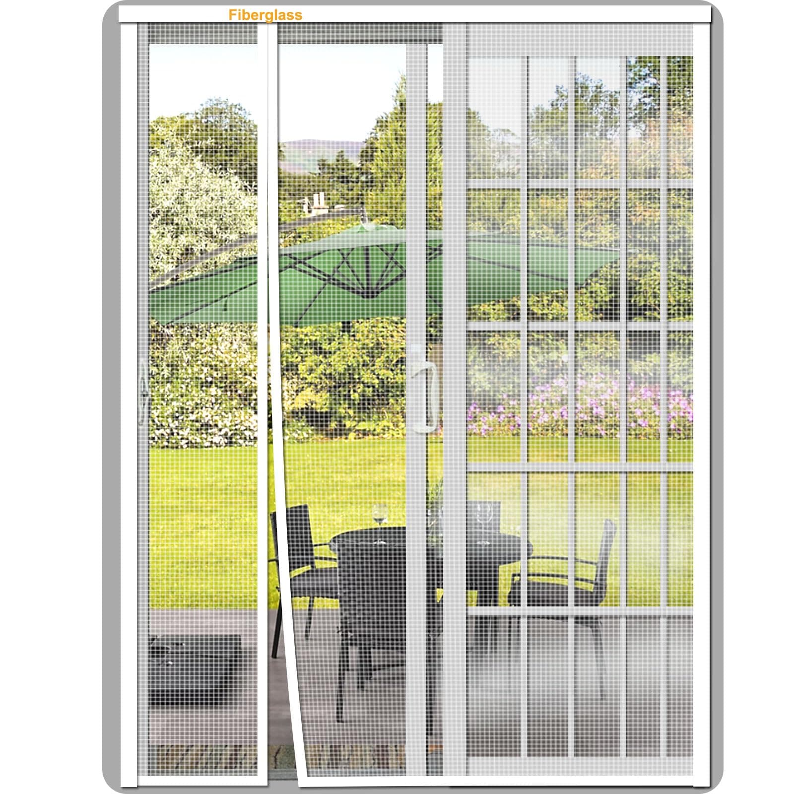 Risareyi Reversible Magnetic Screen Door 108x78inch, White Fiberglass Mesh Curtain Side Opening with Powerful Magnets, Auto Closing, Keep Bugs Out, for Left Right Door