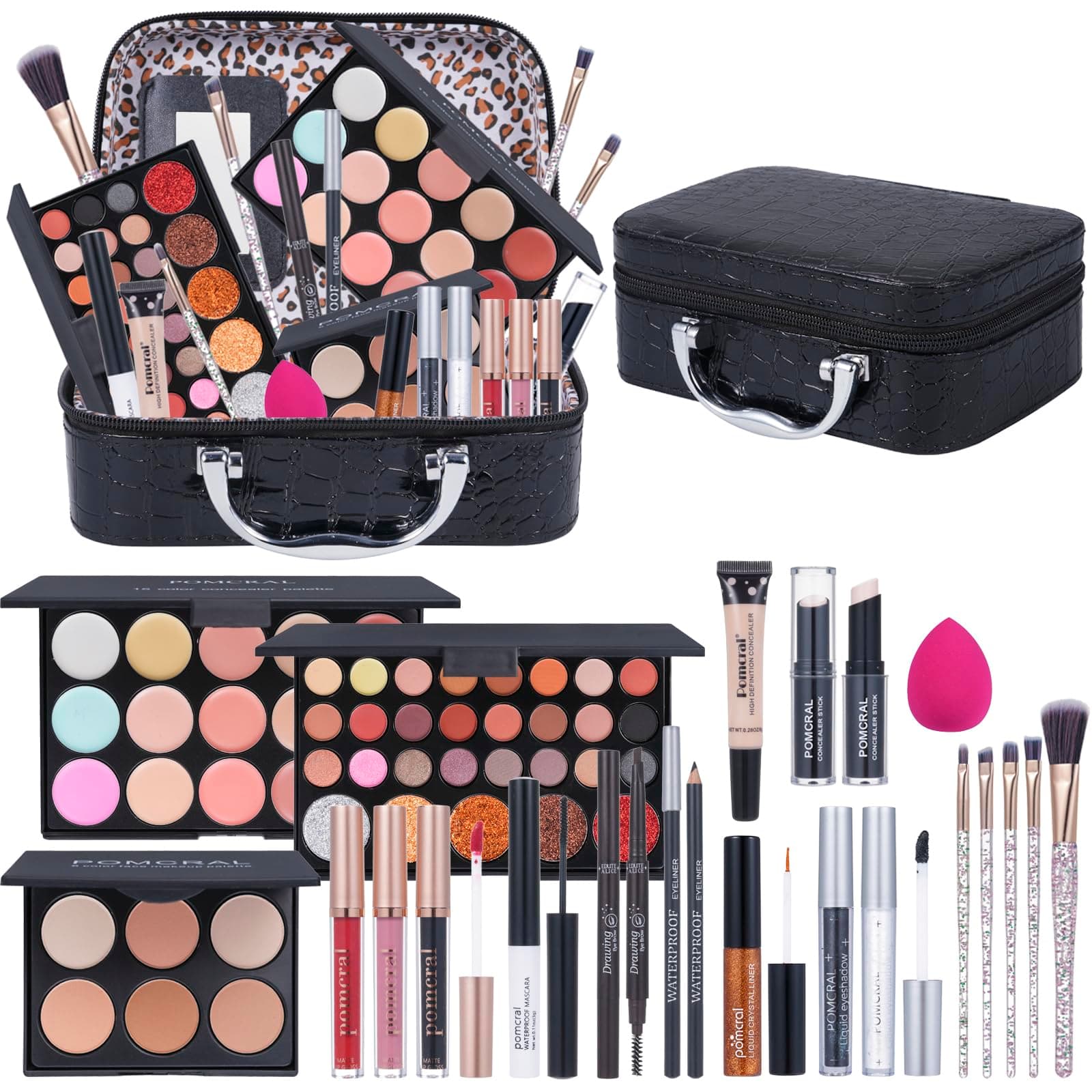 Professional Makeup Kits For Girls Teens, Make up Sets For Women with Eyeshadow, Concealer, Lip Gloss, Brushes, Primer, Mascara, Eyeliner, Makeup Sponge, Storage Box (black)