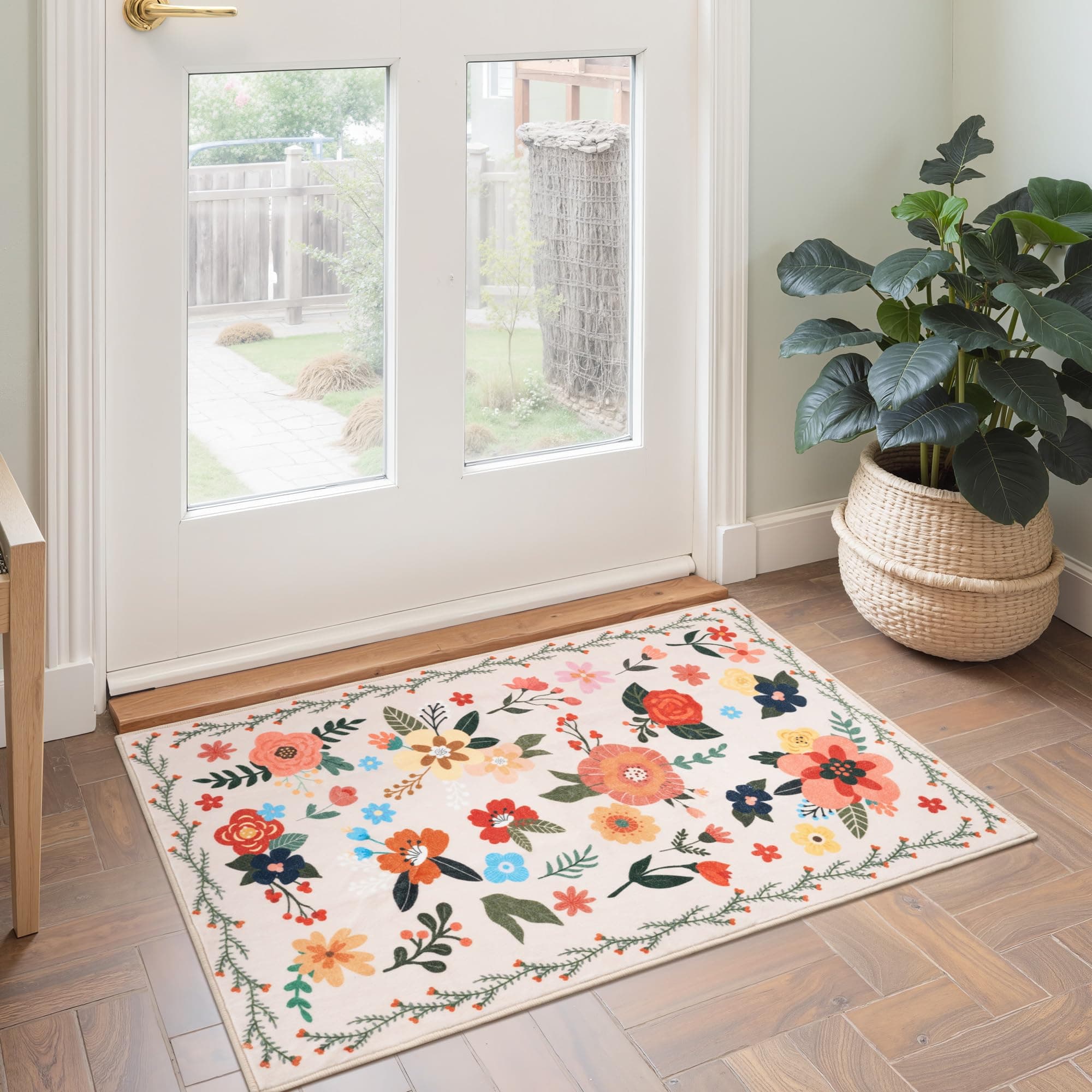 GRANNY SAYS Front Door Mat Indoor Entrance, Indoor Doormat, 2' x 3' Washable Runner Rug for Kitchen, Low Profile Entryway Rug, Stain Resistance Mat, Non-Slip Kitchen Rugs, Small Doormat, Boho Floral