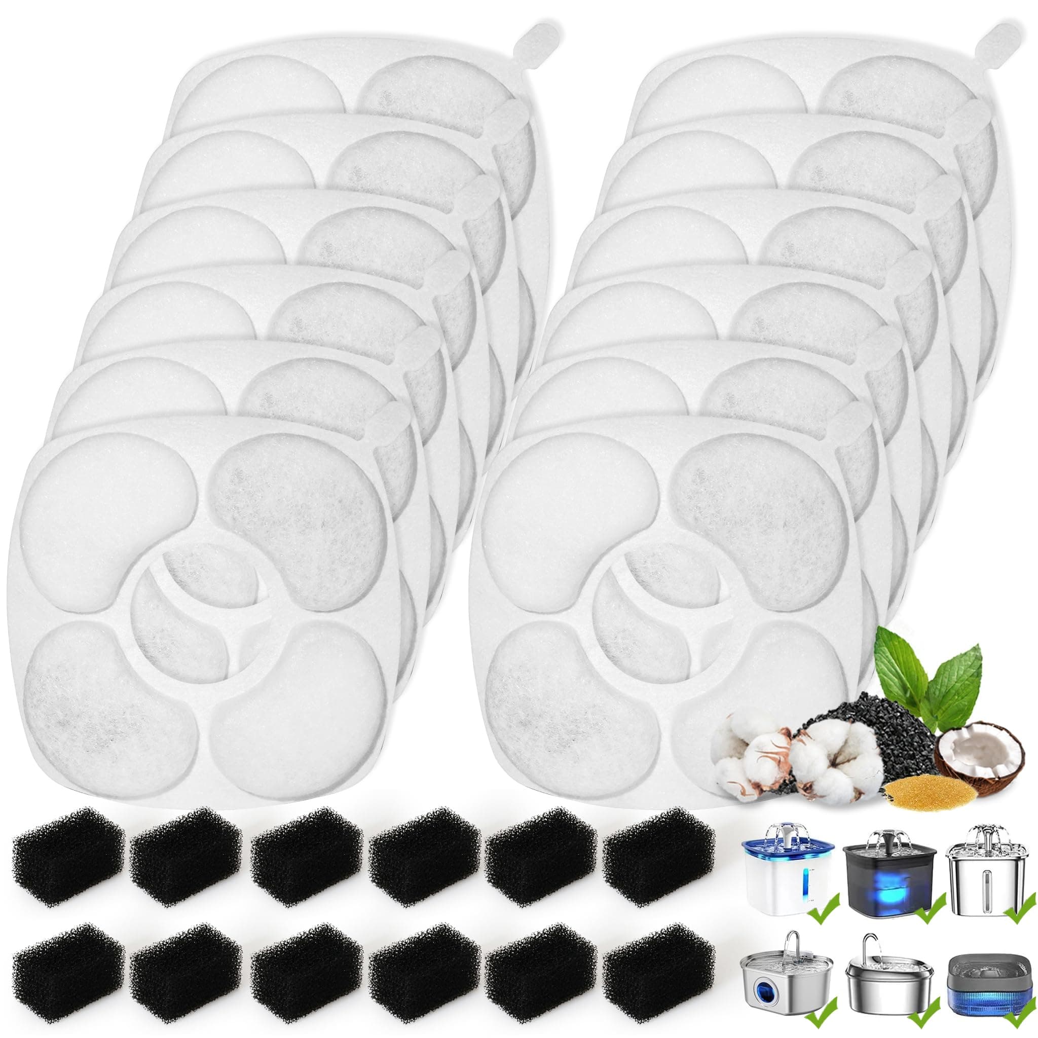 24 Pcs Cat Water Fountain Filters, 12 Pack Filters 12Pack Pre-Filter Sponges Replacement Compatible with VEKEN® for 95oz/2.8L, 67oz, 135oz Automatic Pet Fountain Dog Water Dispenser
