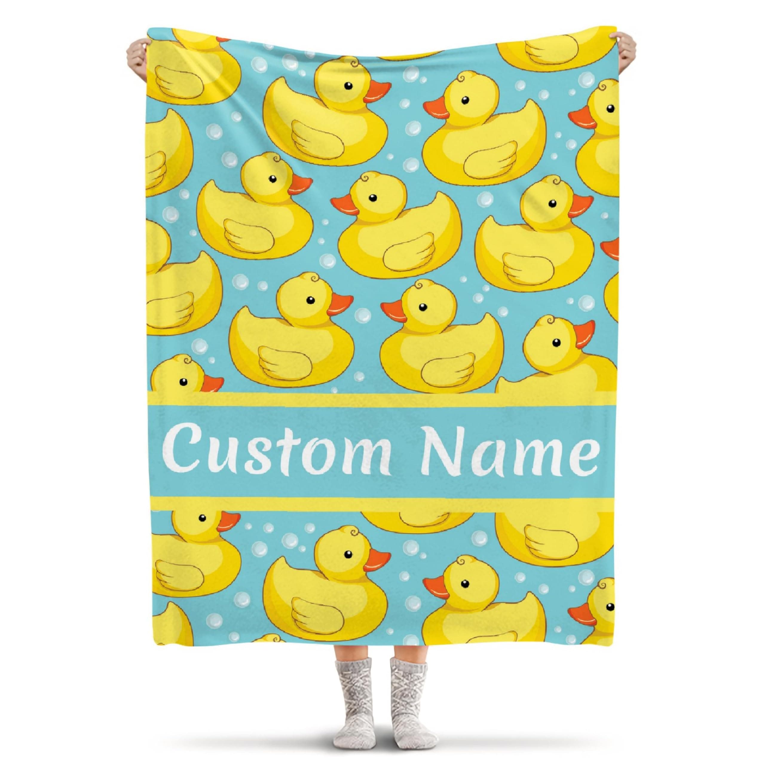 Personalized Cartoon Yellow Duck Baby Blankets with Name, Lightweight for All Seasons, Custom Baby Blanket As Festival Gifts Collection- Sofa, Living Room, Vacation House 60"x80" for Adult