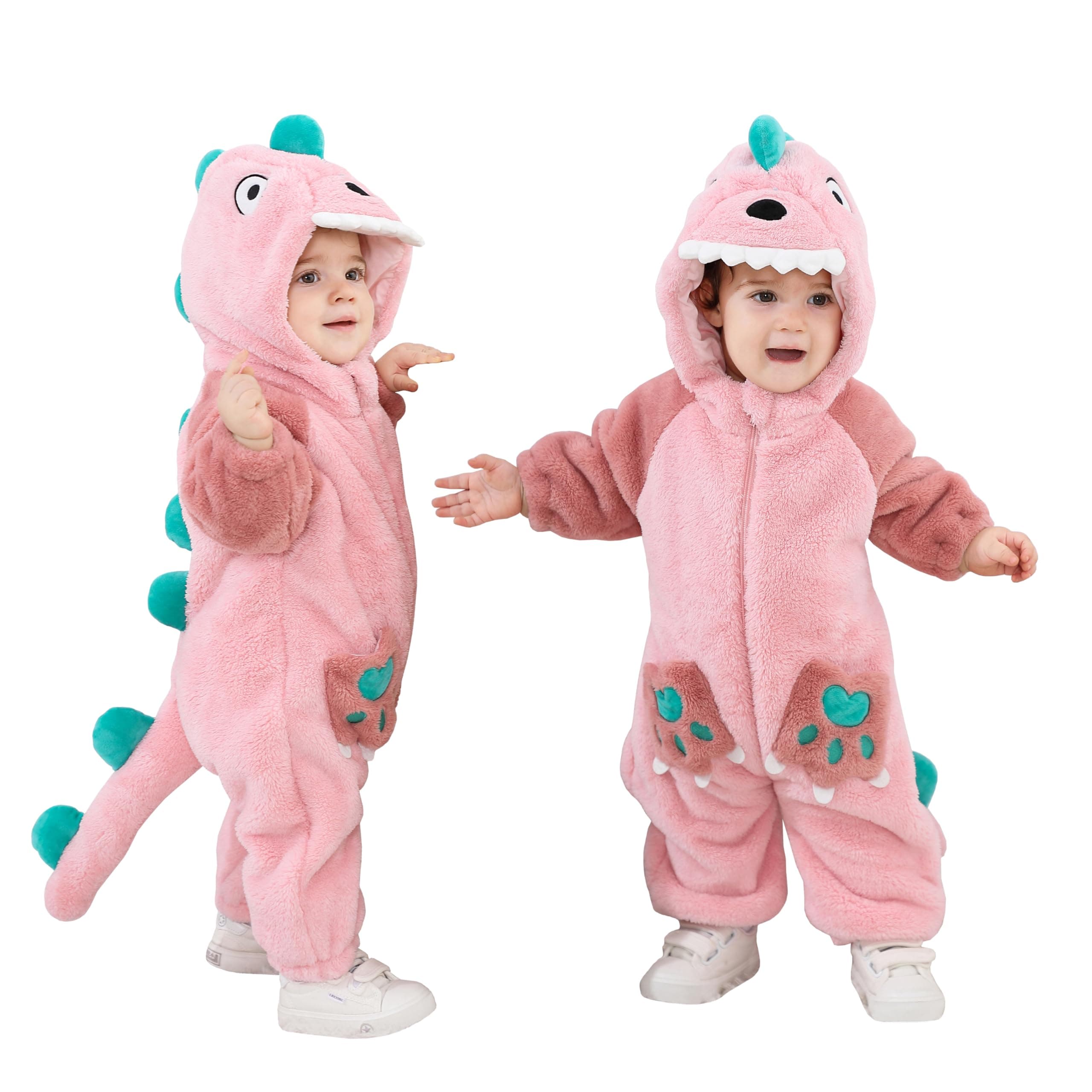 TONWHAR Kids' And Toddlers' Infant Tiger Dinosaur Animal Fancy Dress Costume Outfit Baby Hooded Romper Jumpsuit