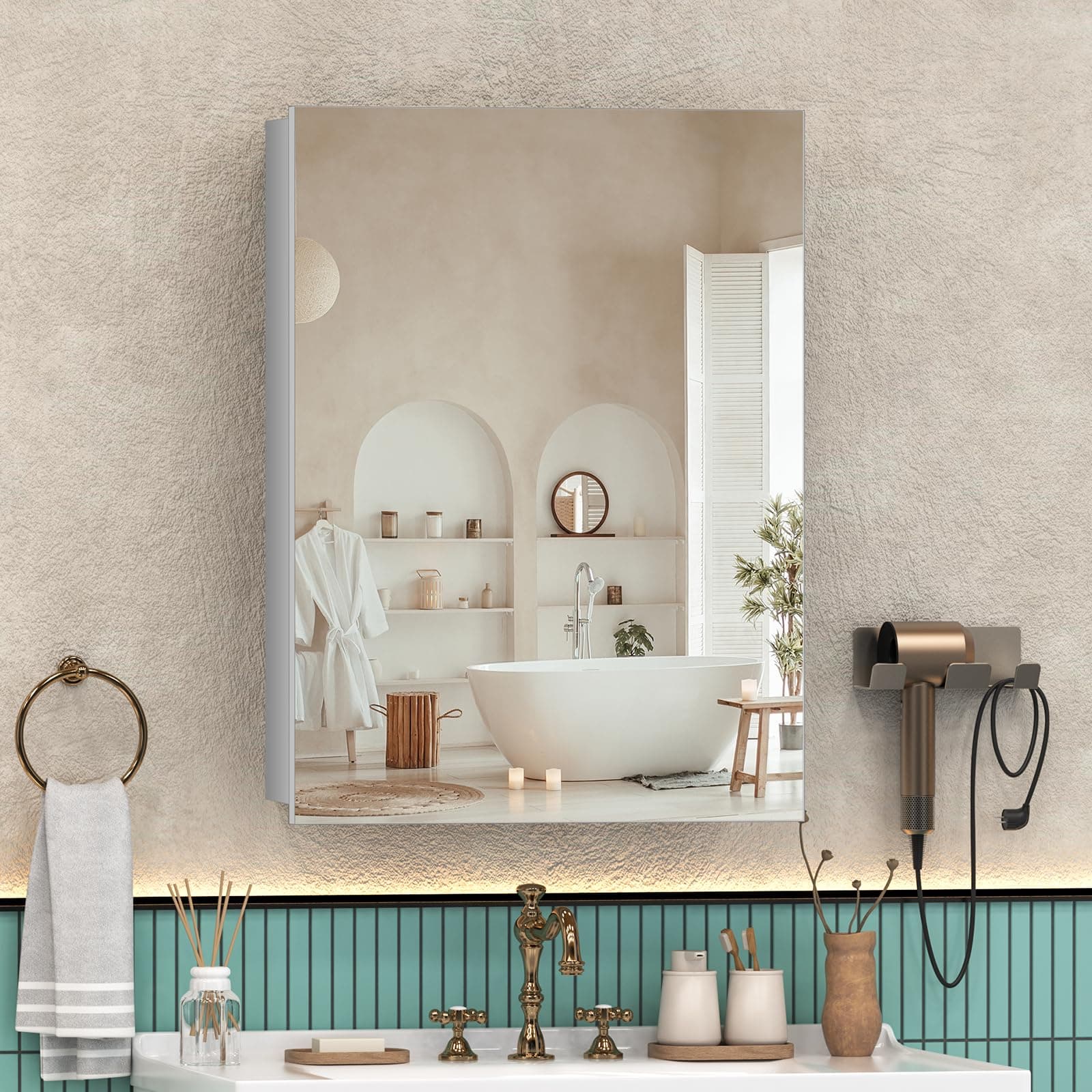 Umeiga Medicine Cabinet Mirror with Storage, Pre-Assembled Medicine Cabinets for Bathroom, Recessed or Surface Mount Large Silver Medicine Cabinet (26" H x 20" W, Vertical) H3504S