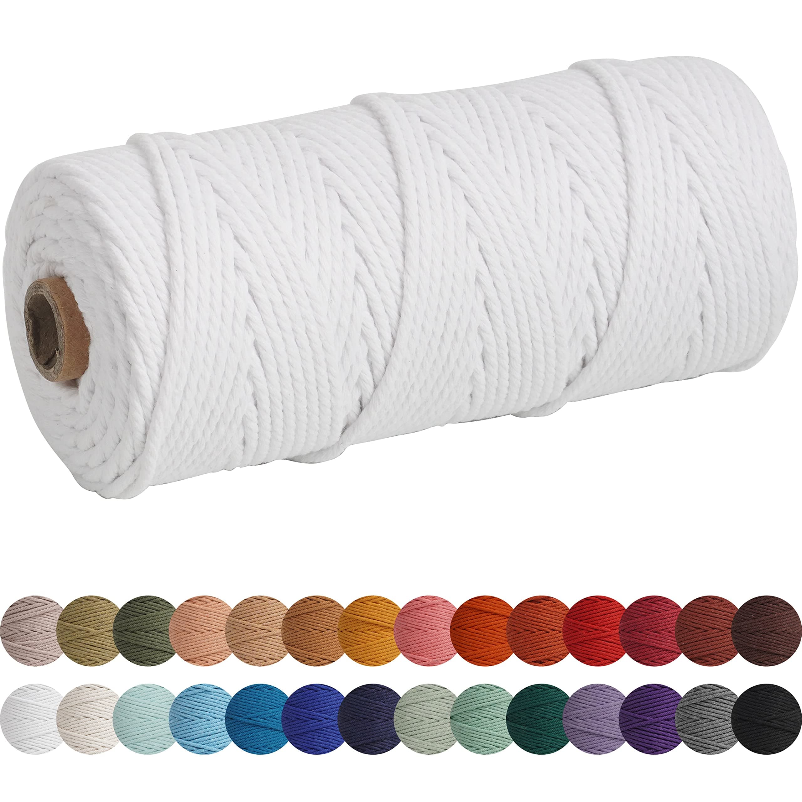 XKDOUS White Macrame Cord 3mm x 109yards, Colored Cotton Rope Macrame Yarn