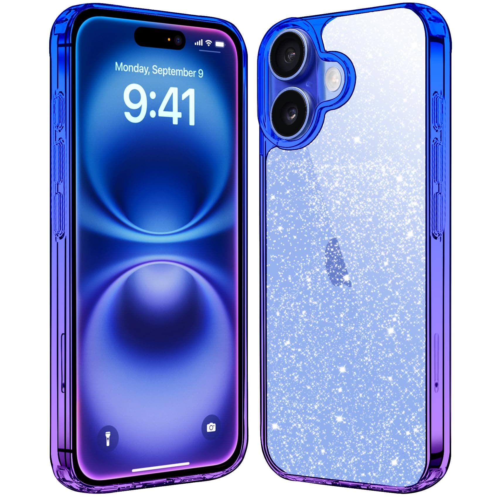 JJGoo Compatible with iPhone 16 Case Clear Glitter, Hard PC Back Shockproof Protective Bumper Cover, Sparkle Bling Sparkly Cute Slim Women Girls Phone Case