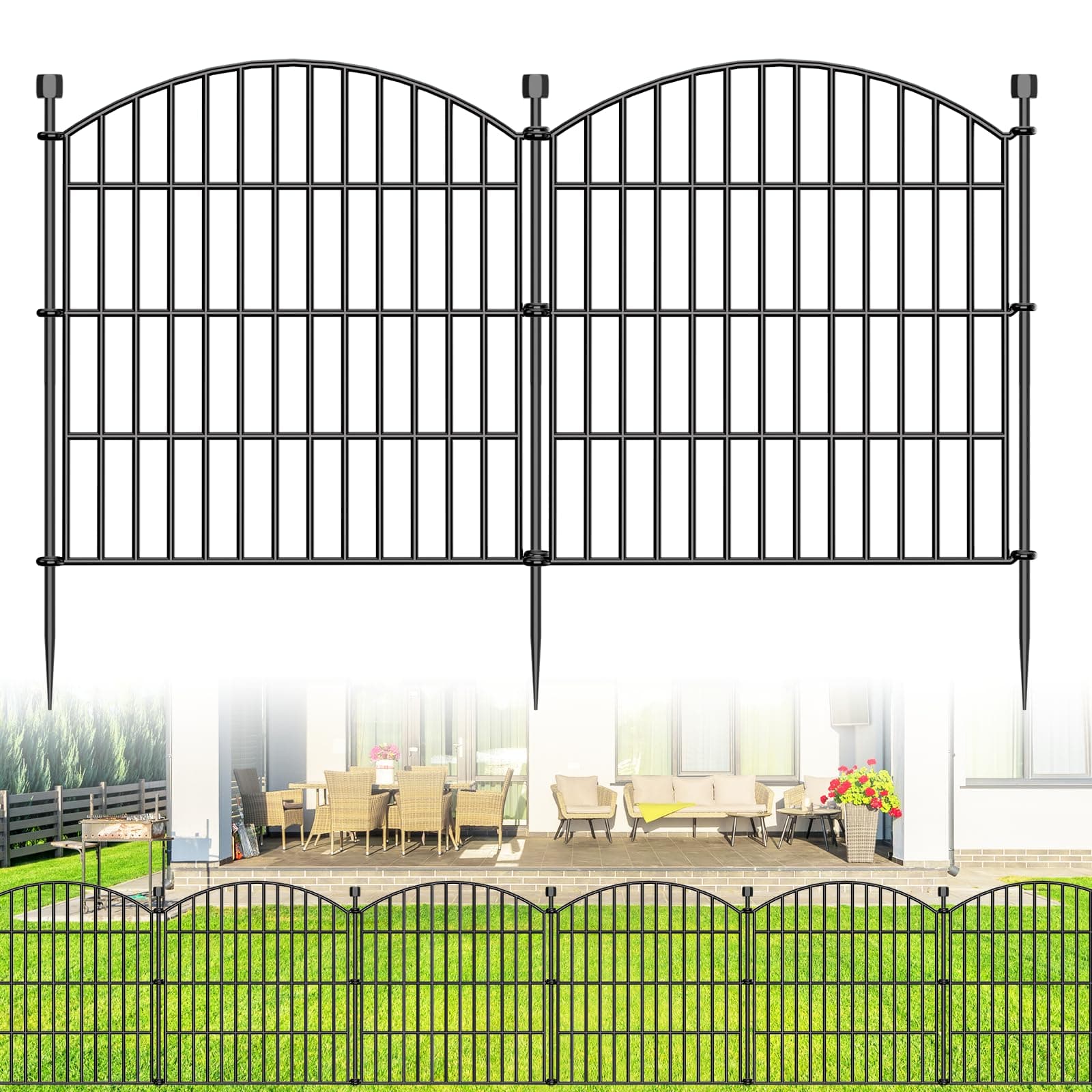 10 Panel No Dig Decorative Garden Fence 24" H x 20'L Outdoor Dog Barrier