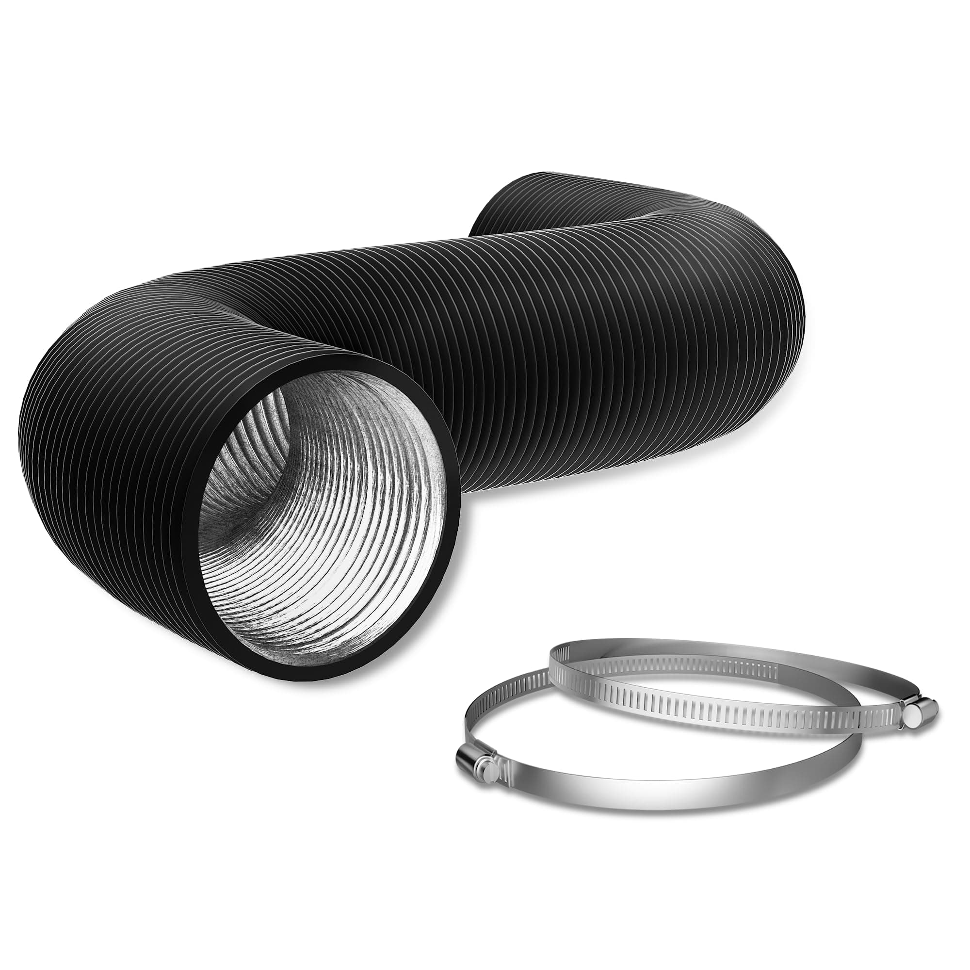 Flexible 6 Inch Aluminum Ducting -4 Layer Protection Dryer Vent Hose for HVAC Heating Cooling Ventilation and Exhaust, 2 Clamps Included
