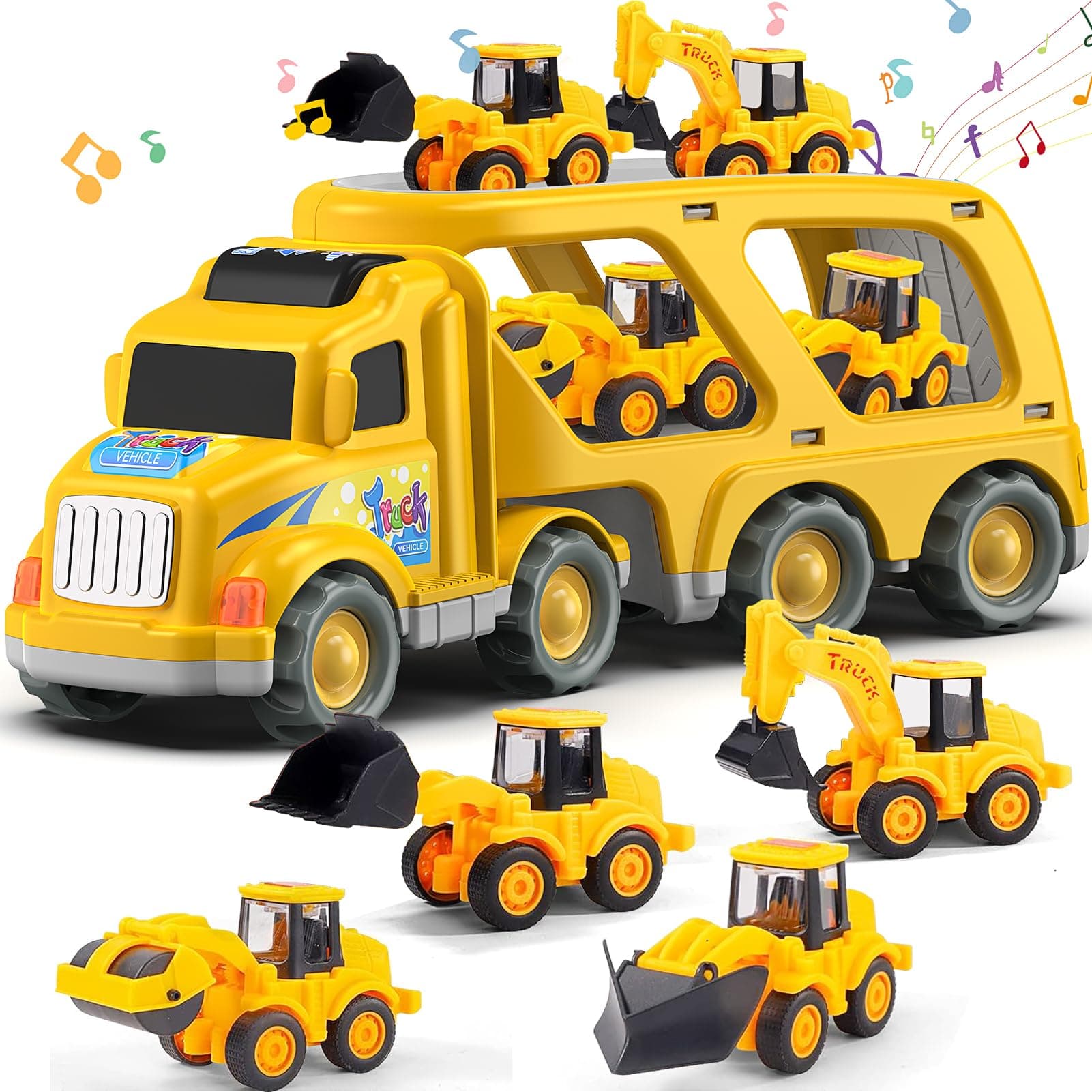 Veslier Construction Truck Toys for Boys Girls Age 3 4 5 6 Years Old,Carrier Transport Trucks for Kids 3+ Year Old,Christmas Birthday Gift Toddler Toys