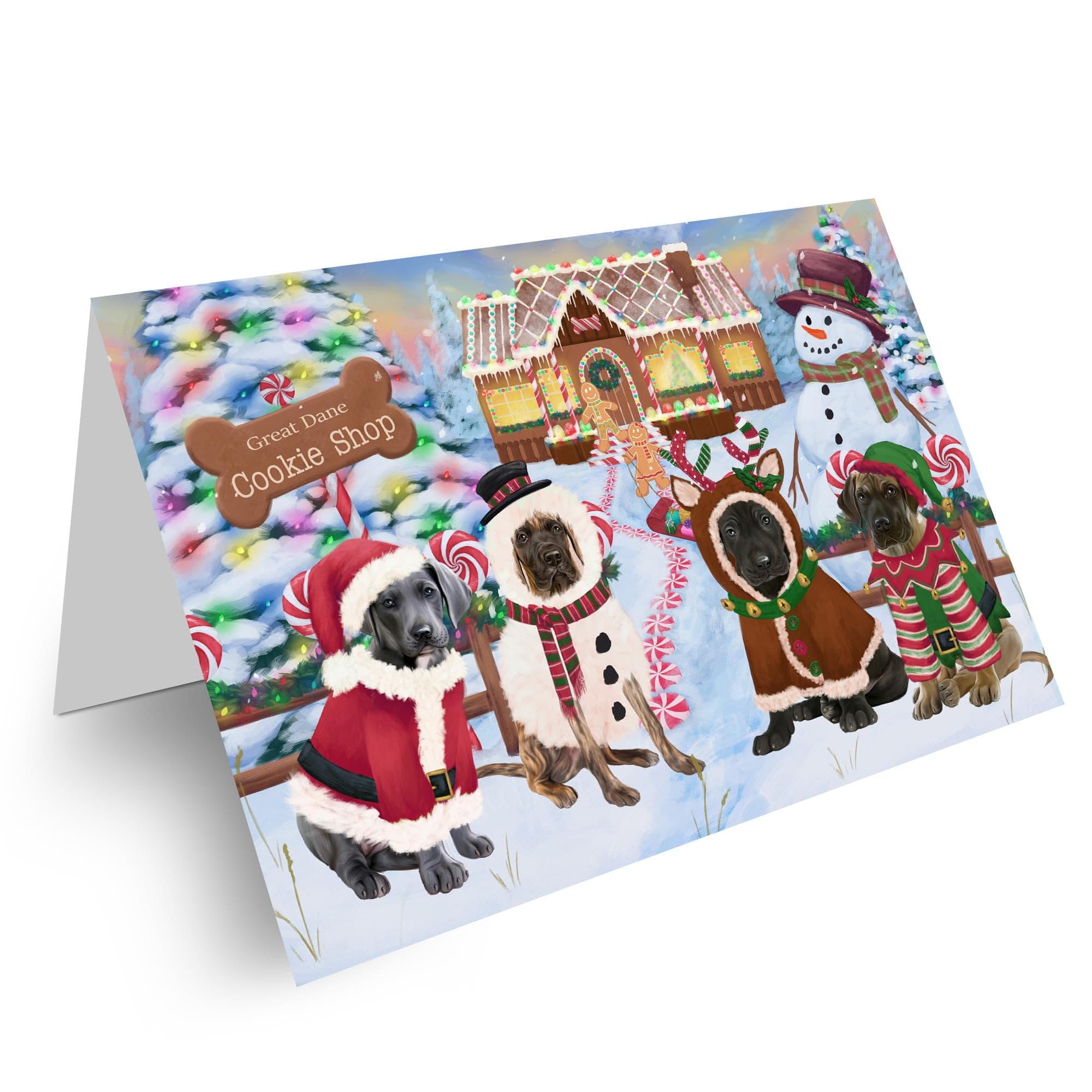 Holiday Gingerbread Cookie Shop Great Danes Dog Greeting Cards - Adorable Pets Invitation Cards with Envelopes - Pet Artwork Christmas Greeting Cards GCD71606 (10 Greeting Cards)