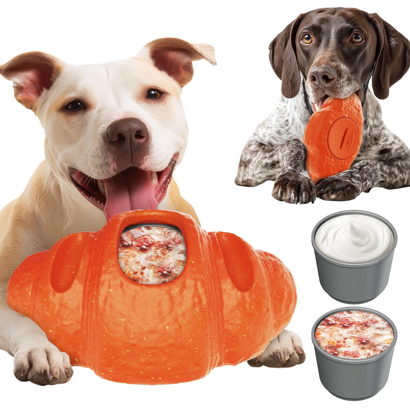 Croissant Dog Toy for Aggressive Chewers, Interactive Dog Chew Toy to Keep Them Busy, Durable Frozen Treat Dispensing Toy for Medium & Large Dogs, No Demolding Needed, Easy-to-Clean Enrichment Toy