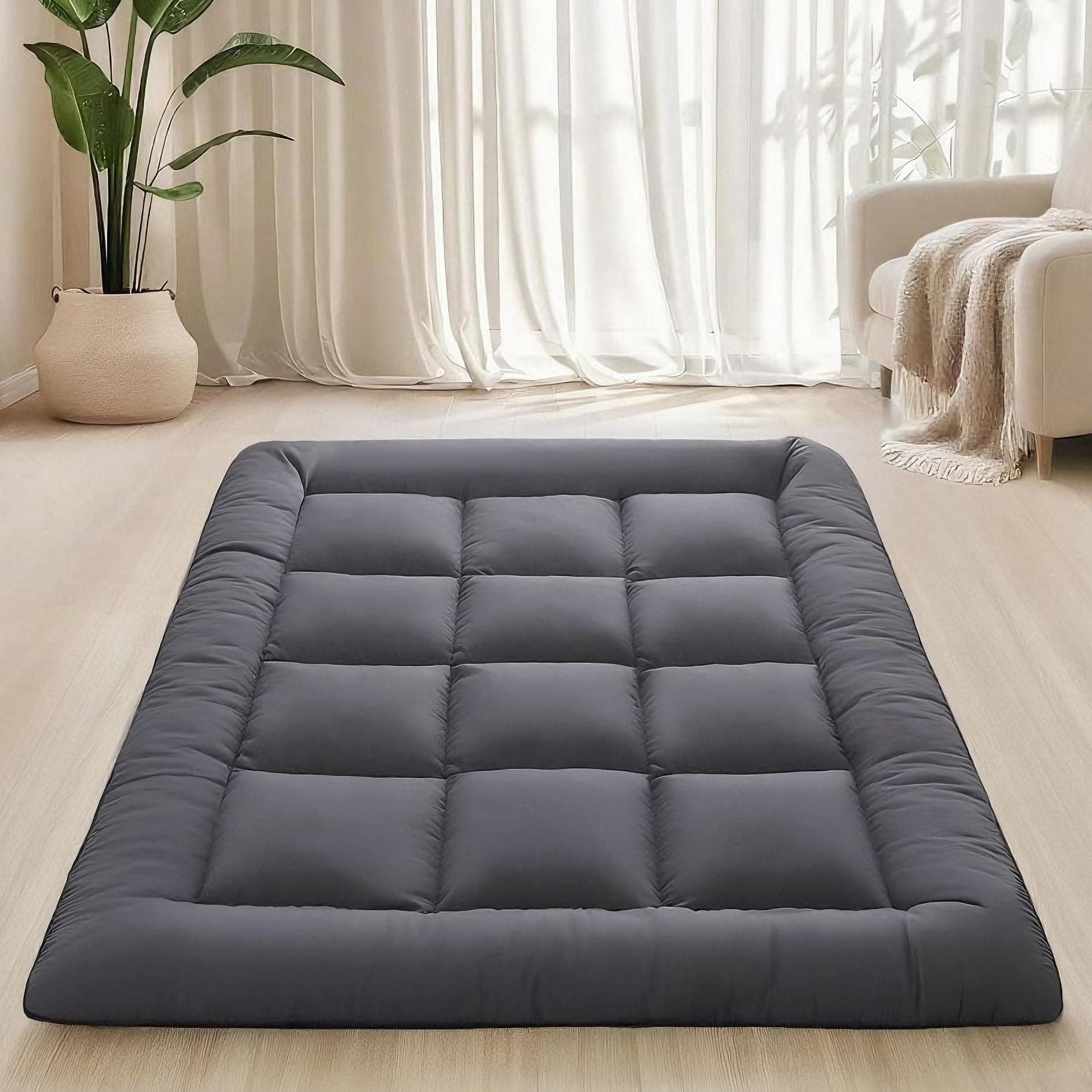 Japanese Floor Mattress Foldable & Portable Roll Up Futon Mattress 3" Grey Tatami Mat for Adult and Kids,Shredded Memory Foam Filled with Straps Sleeping Pad Suitable for Camping,39"x 80" Twin Size