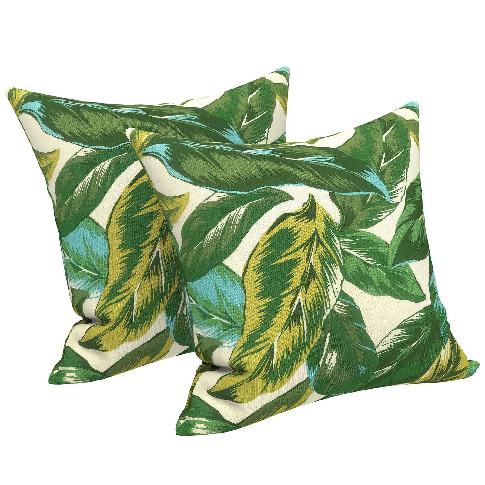LVTXIII Outdoor Throw Pillows 16x16 Inch, Set of 2 Square Decorative Pillows with Inserts for Patio Furniture, Porch Chair, Sofa Accent, Lush Leaf Jungle