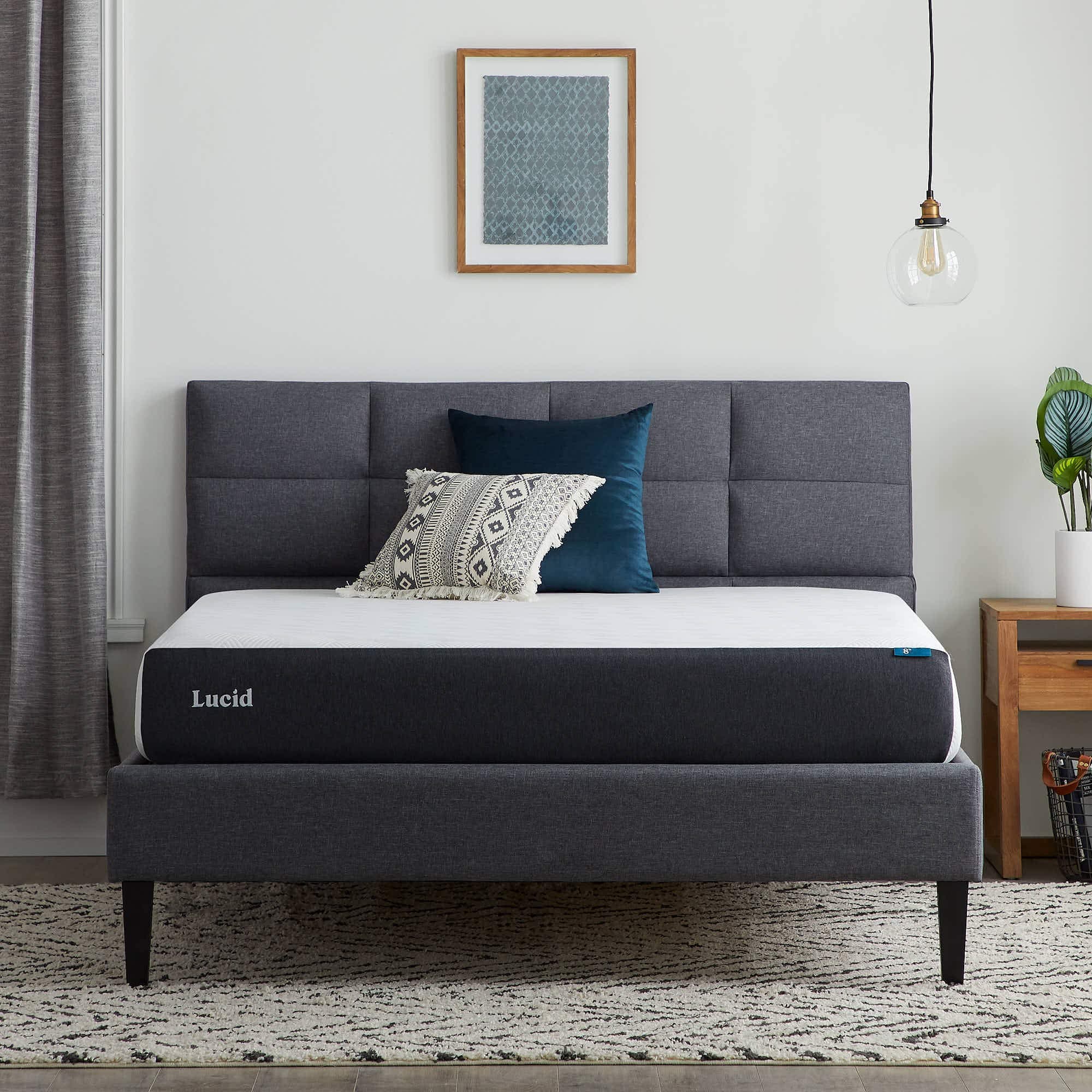 Lucid 8 Inch Gel Memory Foam Mattress – Plush Feel – Gel Infusion – Hypoallergenic Bamboo Charcoal – Breathable Cover, White