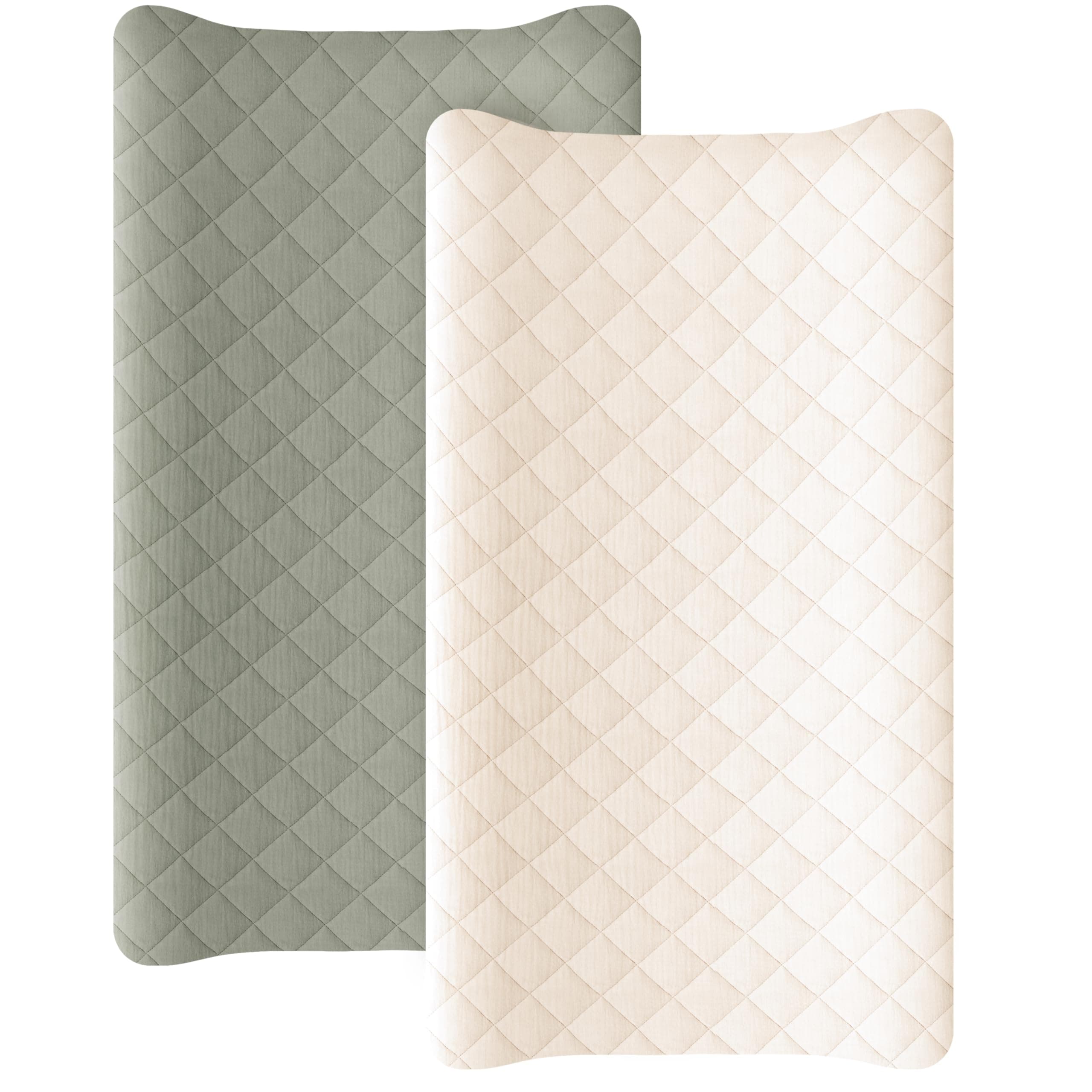 Konssy 2 Pack Quilted Muslin Changing Pad Cover, Waterproof Layer, 32"x16"