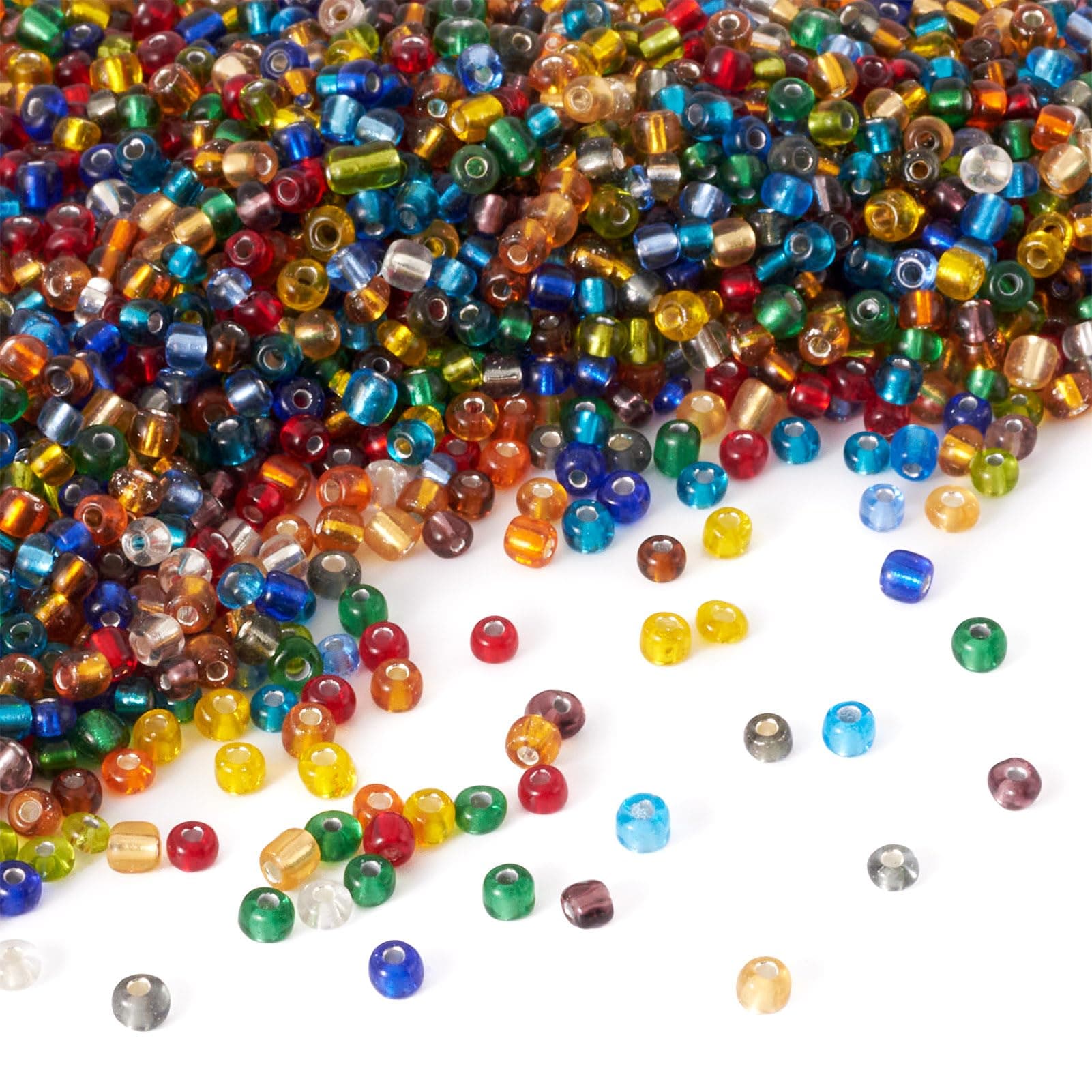 Craftdady 6/0 Glass Seed Beads 4mm About 4500Pcs Transparent Silver Lined Small Round Pony Loose Spacer Beads Random Mixed Colors for Jewelry Making Hole: 1.5mm