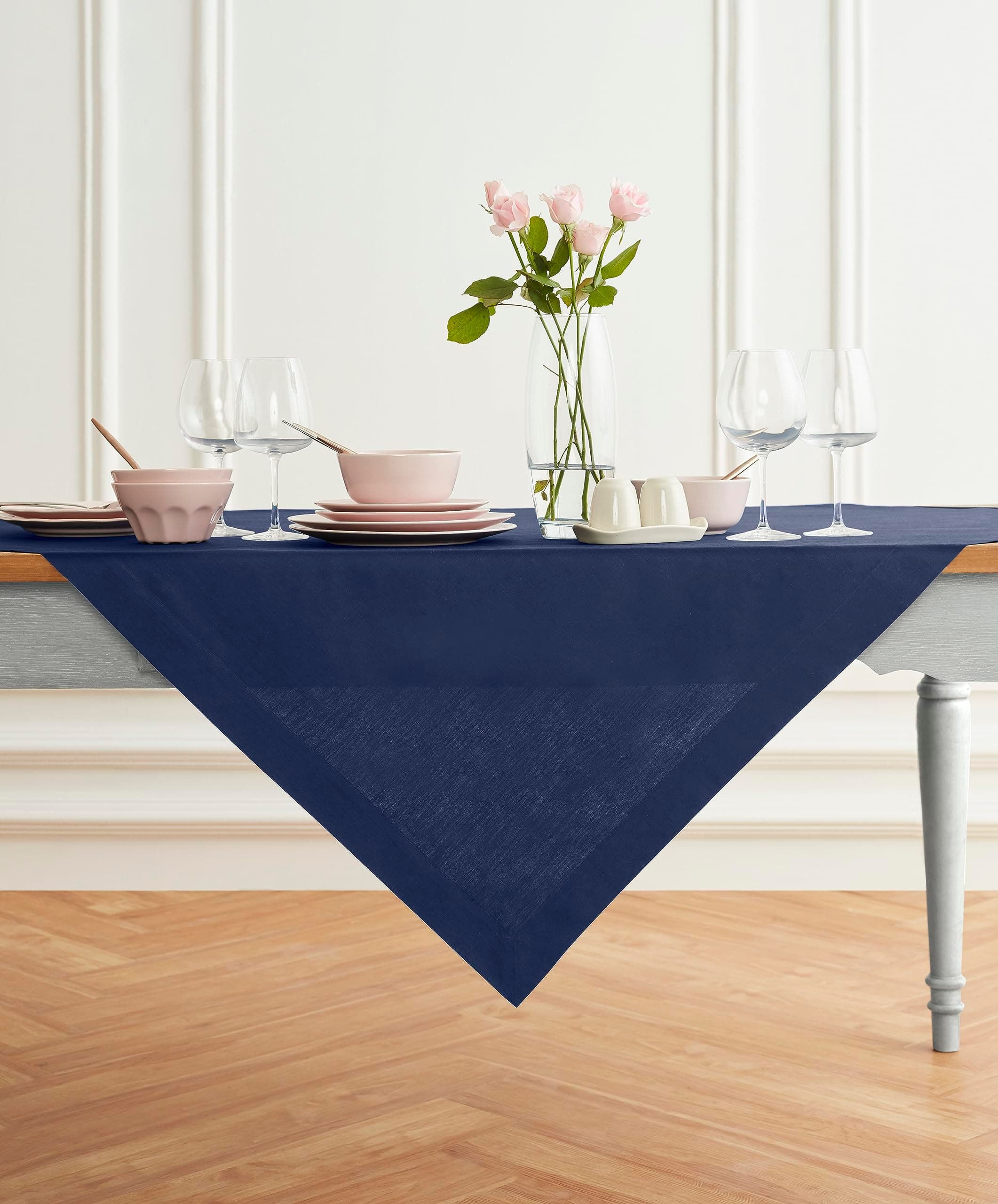 Solino Home Cotton Linen Table Cloth, Throw Navy Square, Dru 52 x 52 in