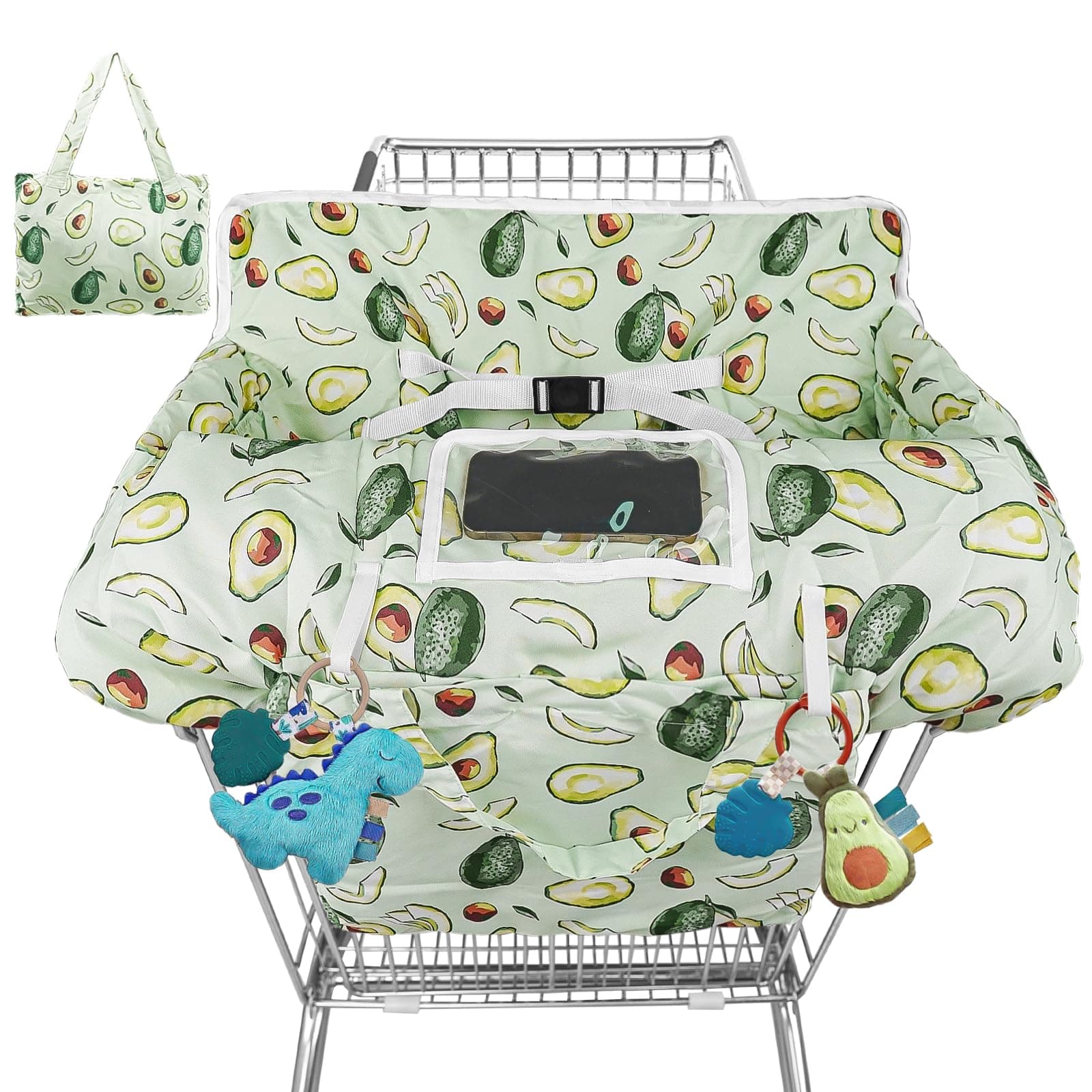 Shopping Cart Cover for Baby High Chair Cover Grocery Cart Cover for Baby Girl/Boy Toddler Green Avocado Print Portable Shopping Cart Cover with Safety Harness