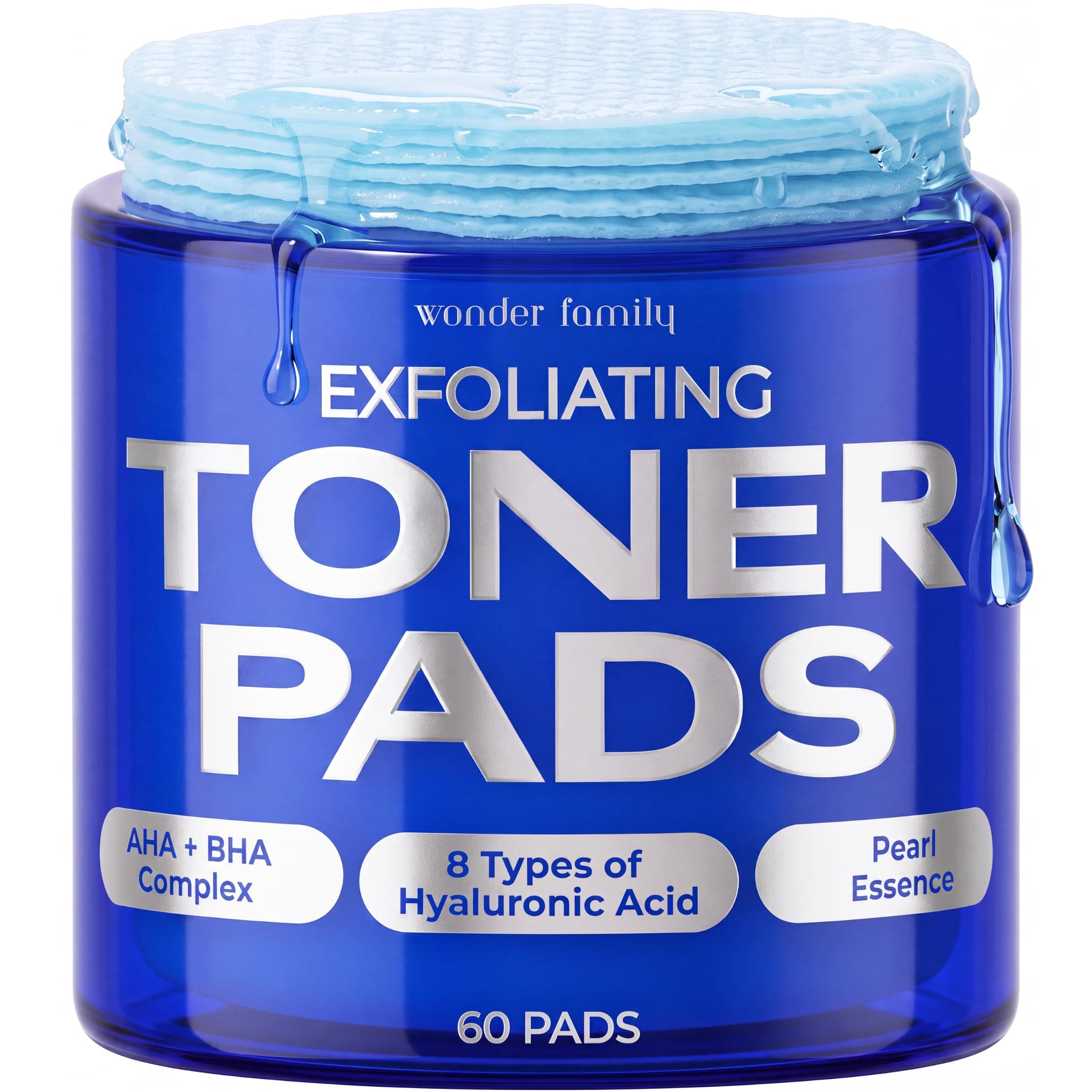Korean Toner Pads for Face – Facial Toner with Glycolic Acid, Hyaluronic Acid, Turmeric, Pearl & Fruit Extracts – 100% Cotton & Double-Sided – 60 Exfoliating Cotton Pads for Face Skin Care