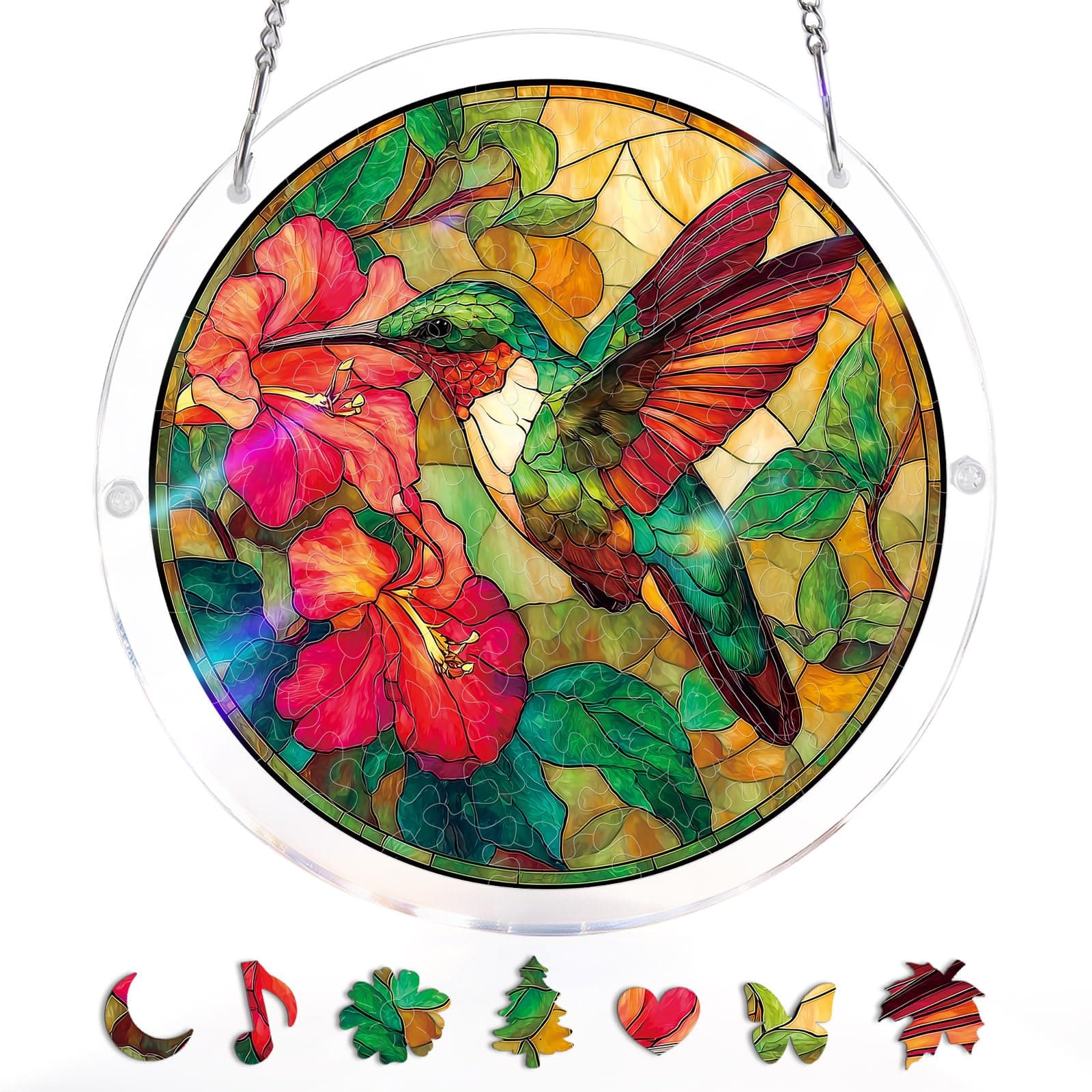 Acrylic Suncatcher Puzzle, Emerald Flame Hummingbird-7.4 in