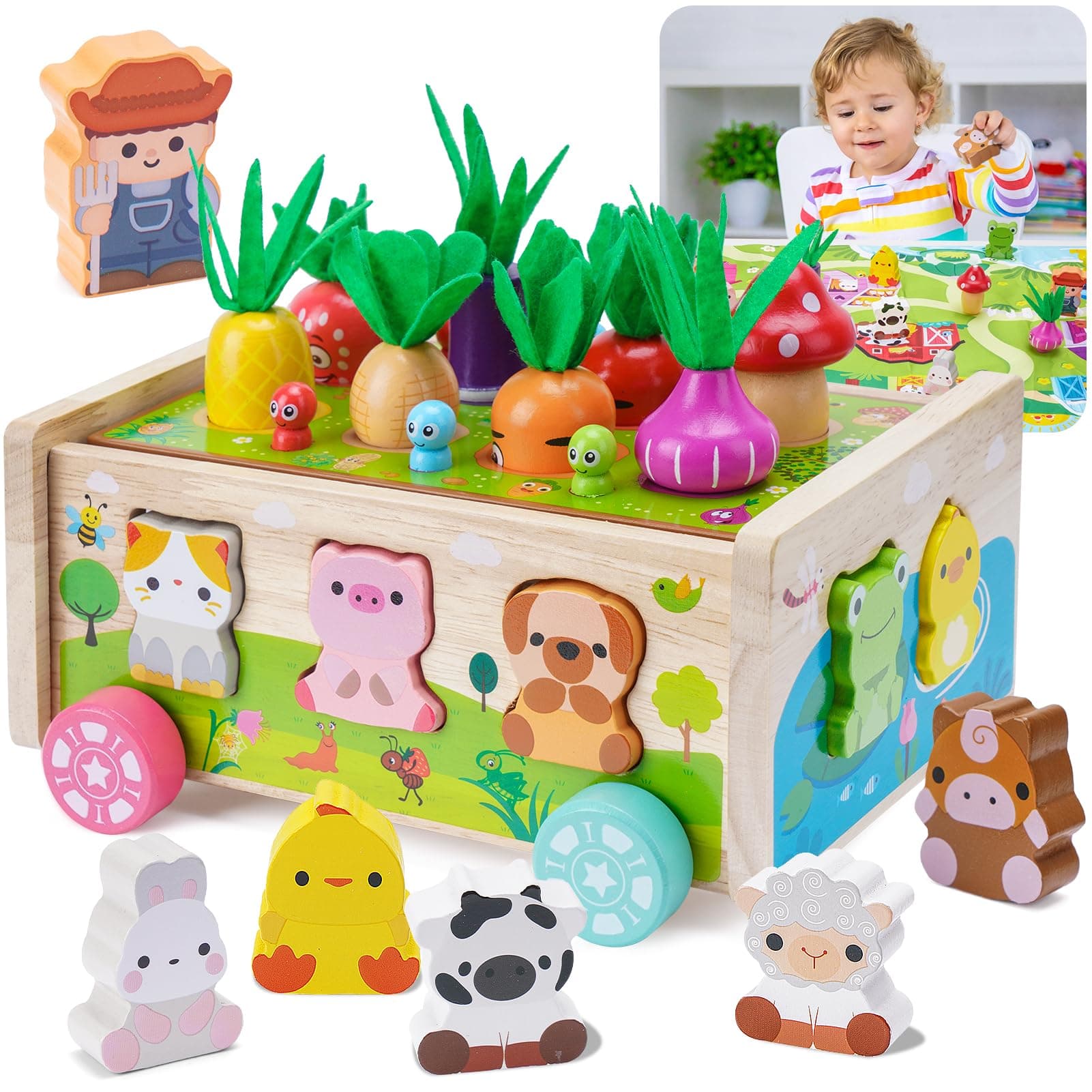 Toddler Montessori Wooden Farm Toys for 1 2 3 Year Old Babies Boys Girls