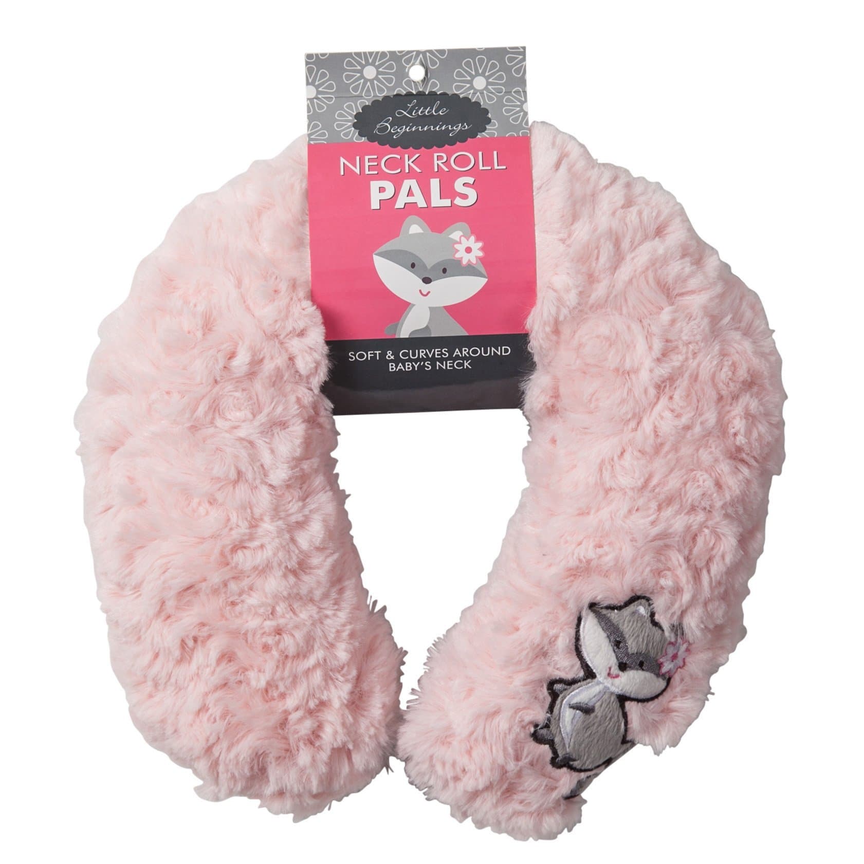 Little Beginnings Rosette Fur Raccoon Embroidered Neck Roll