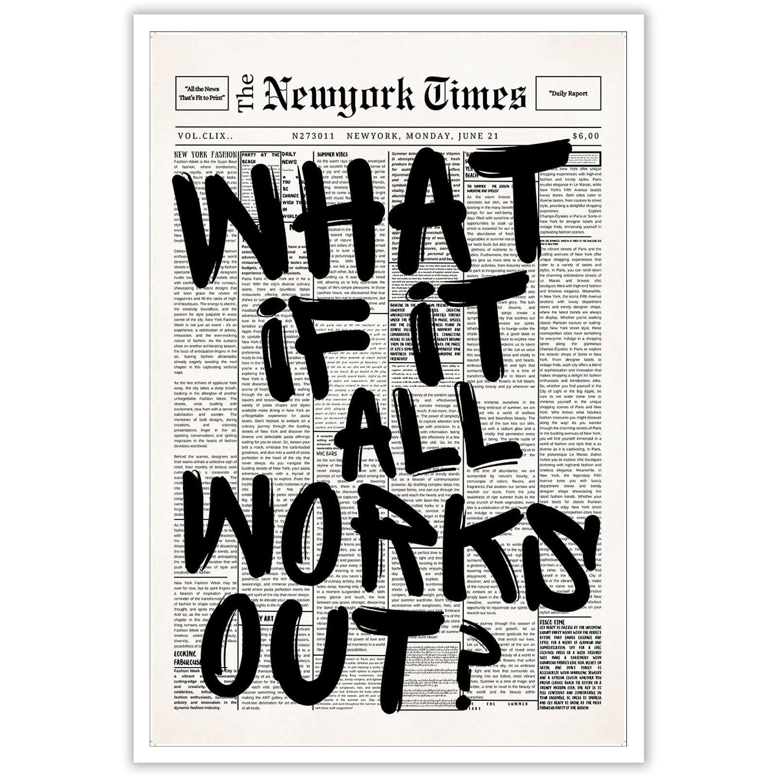 Drimiler Retro Black And White Newspaper Poster What If It All Works Out Canvas Wall Art Positive Affirming Quote Minimalist Prints Painting For Home Bedroom Dorm Wall Decor 8x12in Unframed