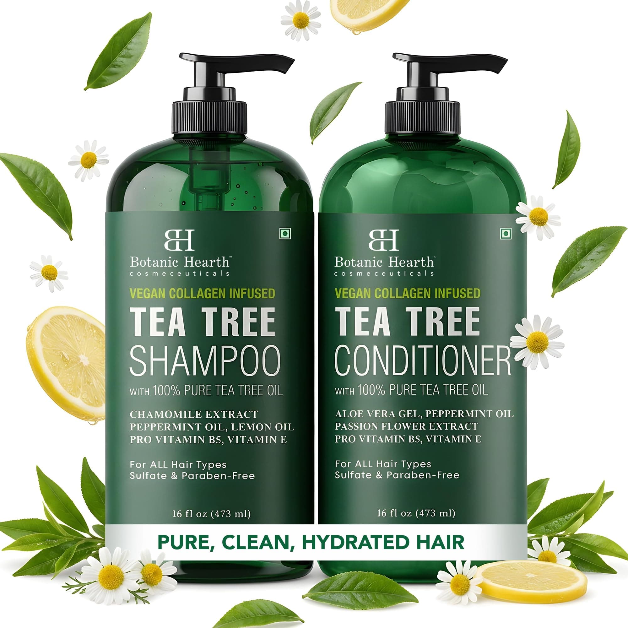 Botanic Hearth Vegan Collagen Tea Tree Shampoo & Conditioner Set 16 fl oz