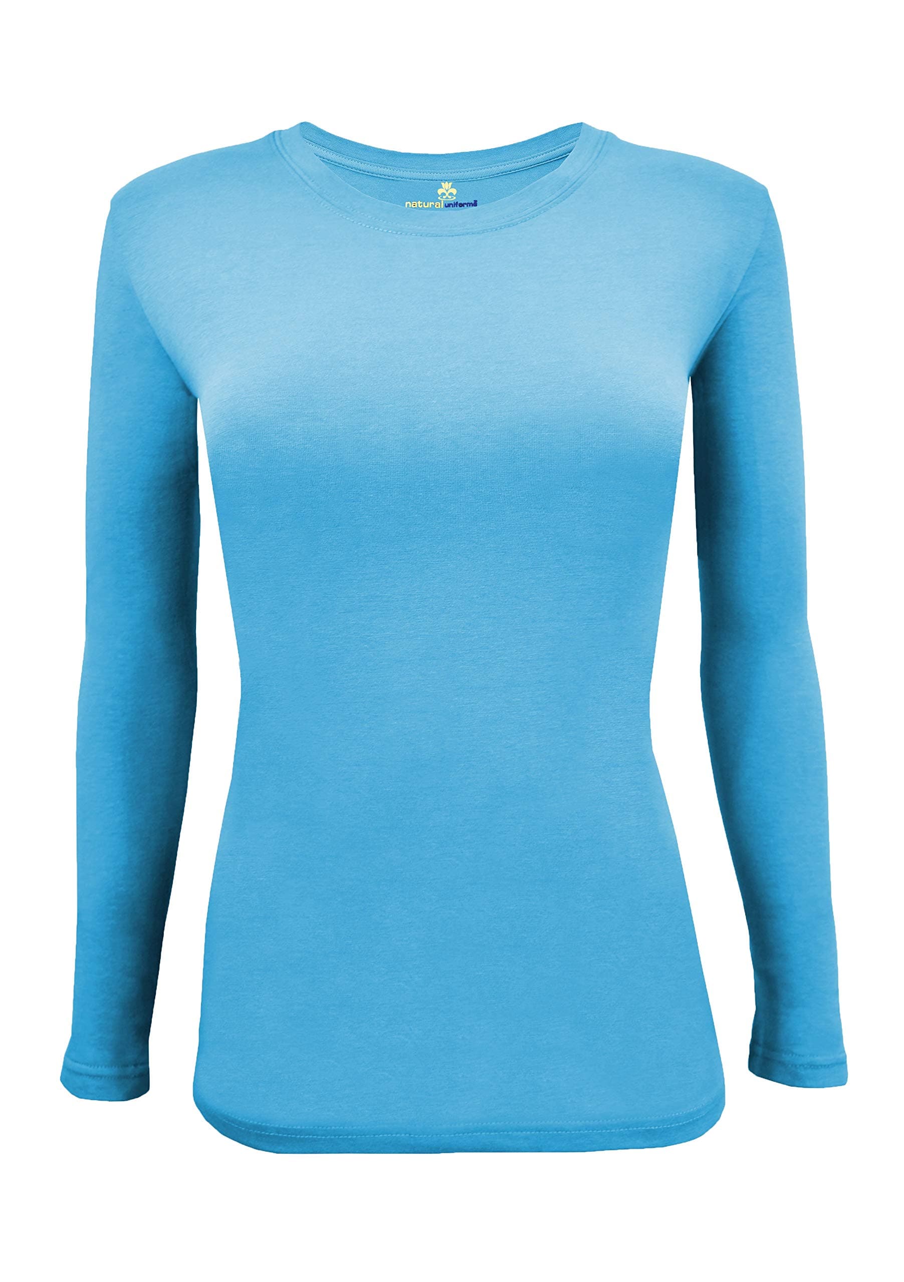 Natural Uniforms Women's Under Scrub Tee Crew Neck Long Sleeve T-Shirt (Water Blue, X-Large)
