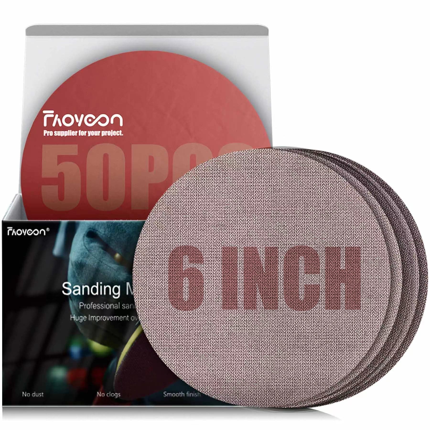 Faoyoon 6 Inch Sanding Mesh | Micro Mesh Hook and Loop Sanding Discs | Dust Free Net Sandpaper | 50 Pack Assortment 80 | 120 | 220 | 320 | 600 Grit | Wet and Dry Sanding Screen | Anti-clog/Last Longer