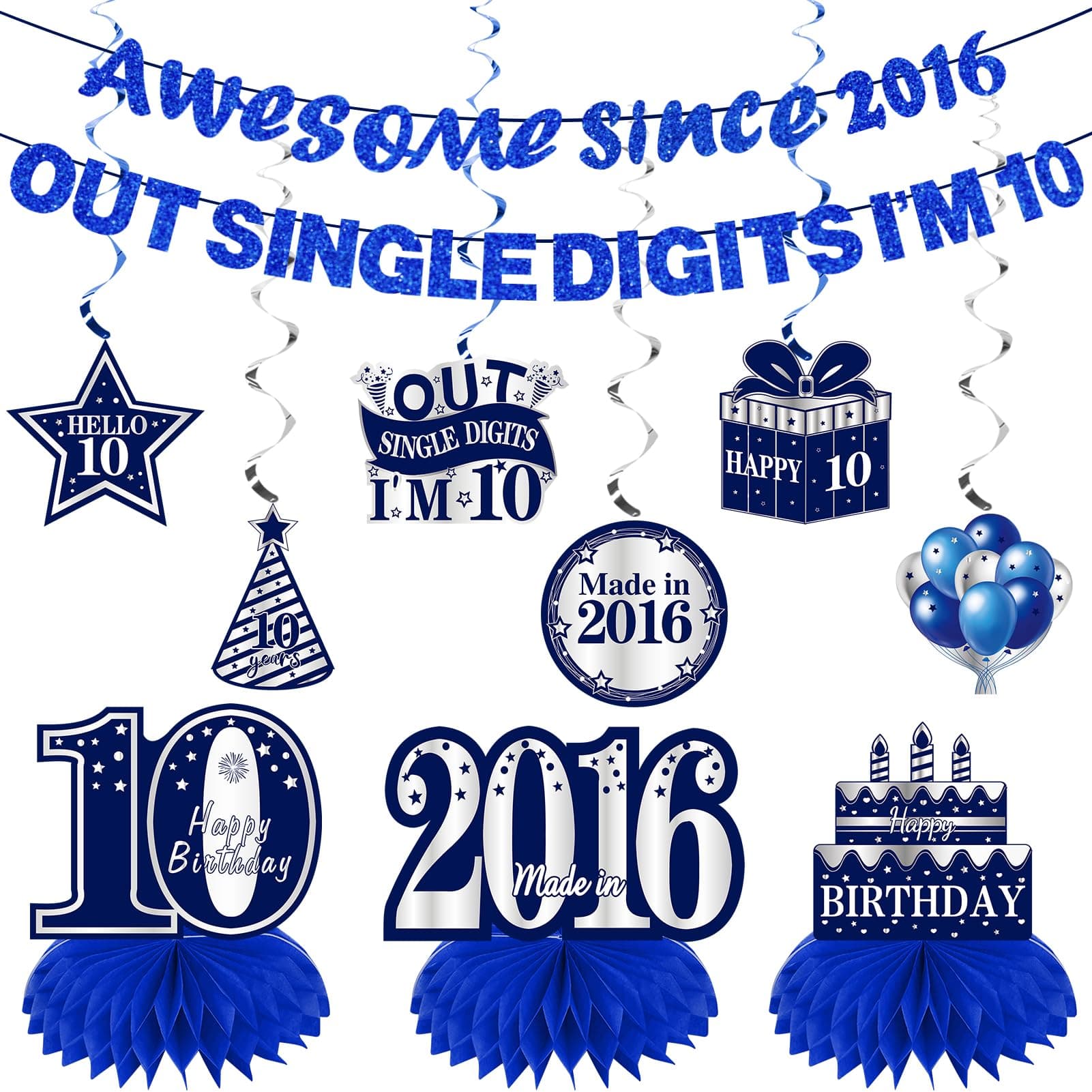 Kuxriox 10th Birthday Decorations for Boys, Happy 10th Birthday Banner