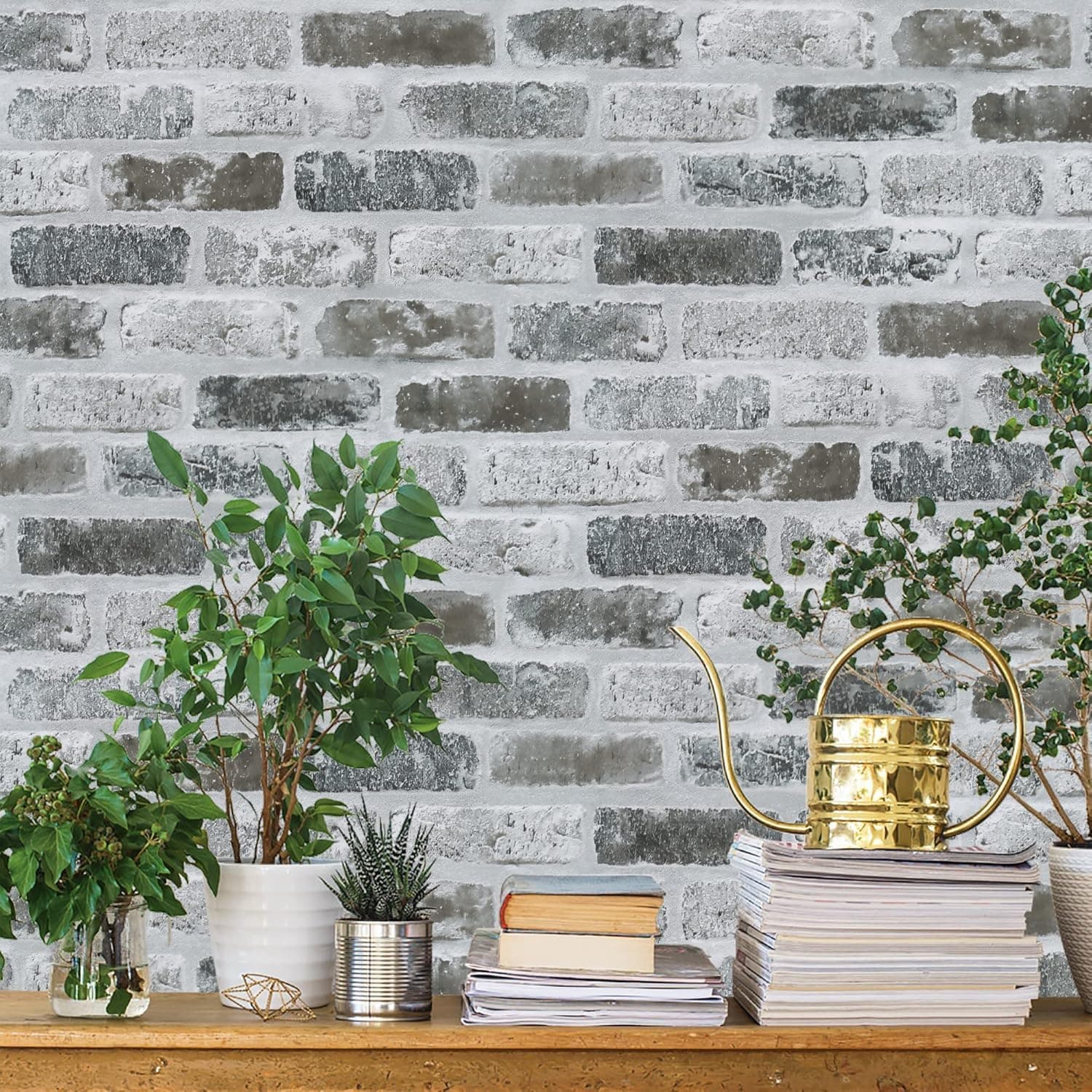 Guvana 17.3"×472.4" Brick Wallpaper Peel and Stick Wallpaper Grey Removable Wall Paper Brick Contact Paper Textured Adhesive DIY Wallpaper Faux Brick Vintage Wallpapers for Kitchen Wall Decor
