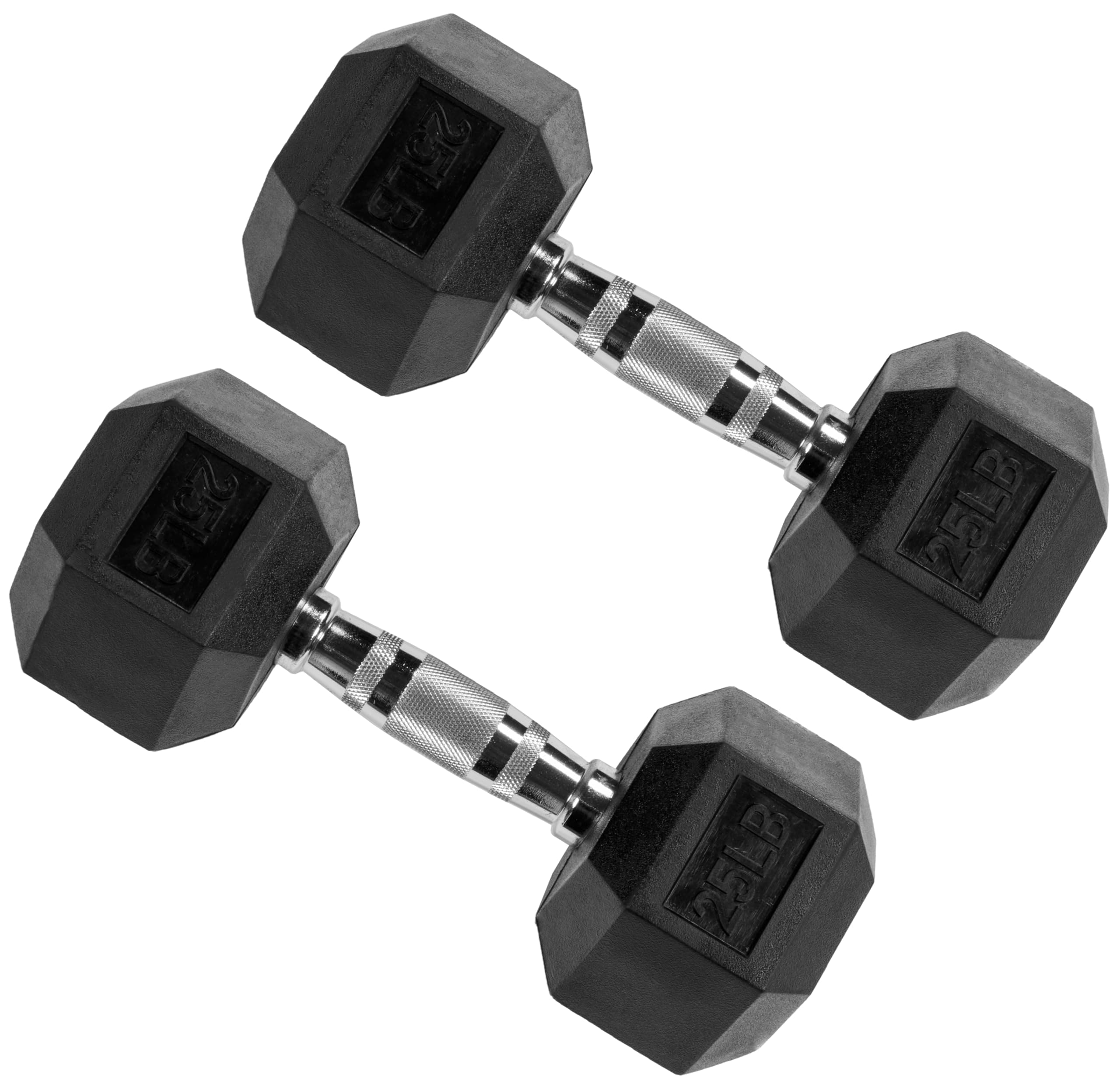Signature Fitness Rubber Hex Dumbbell Weights Set, Home Gym Equipment, 25 Lbs, Black - Portable Weighted Exercise Dumbbells for Full Body Training and Lifting Workouts