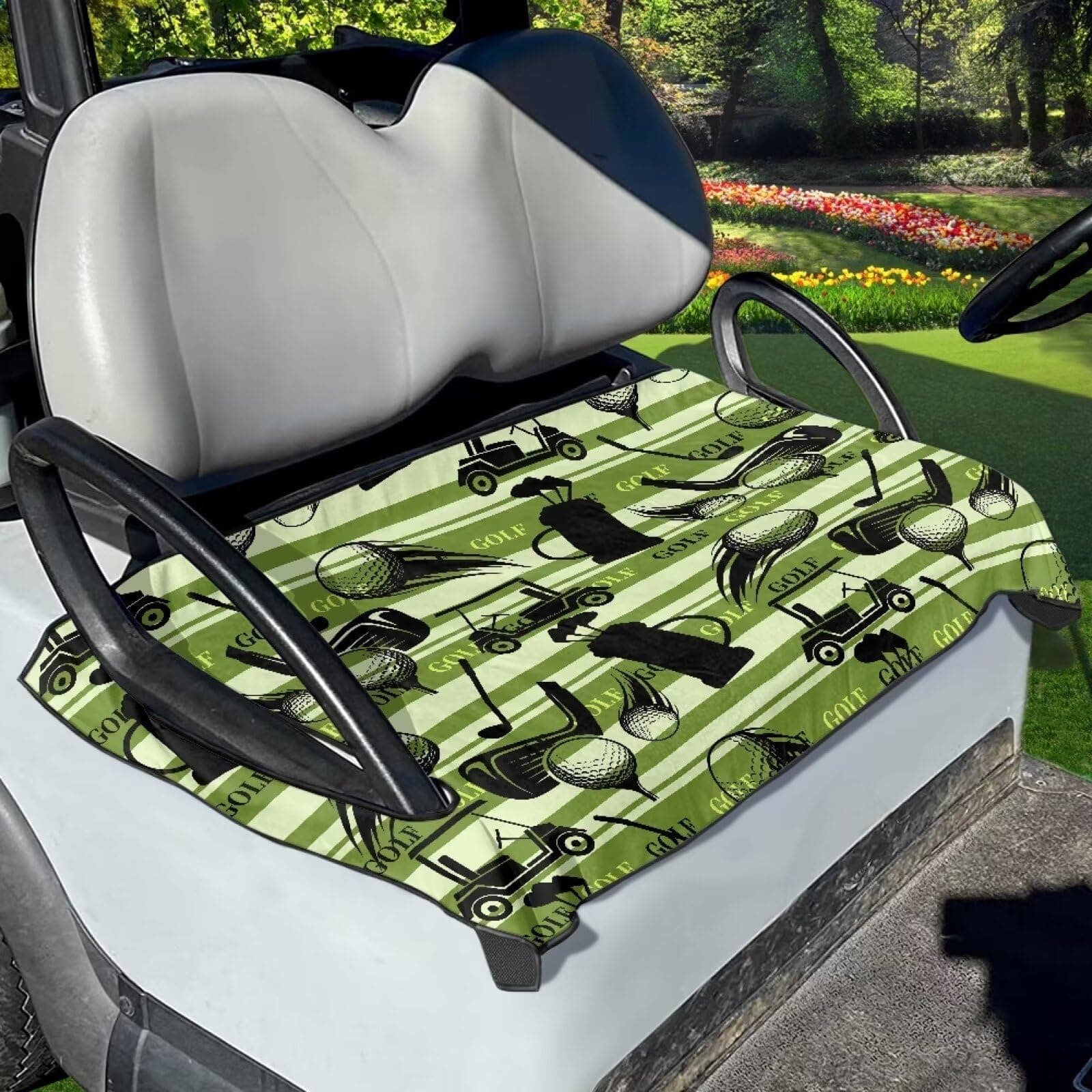 Suhoaziia Golf Cart Seat Covers Washable Golf Cart Towel Blanket for Golf Cart Club Car Easy to Install Christmas Decor Anti-hot Golf Cart Cushion Cover, Golf Stripes