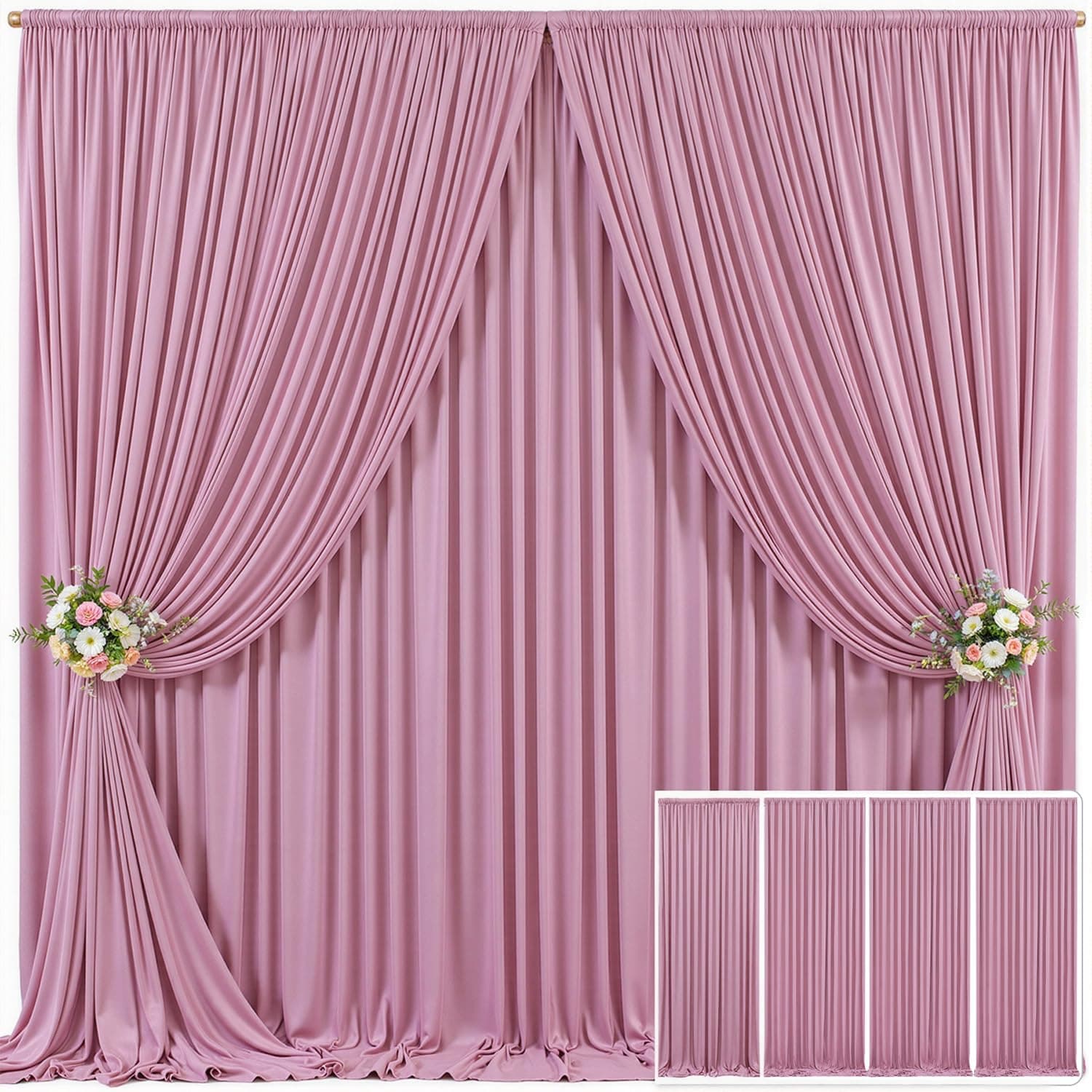4 Panels Dusty Pink Backdrop Curtain for Parties Wedding Wrinkle Free Pink Photo Curtains Backdrop Drapes Fabric Decoration for Birthday Party Baby Shower 20ft(W) x 10ft(H)