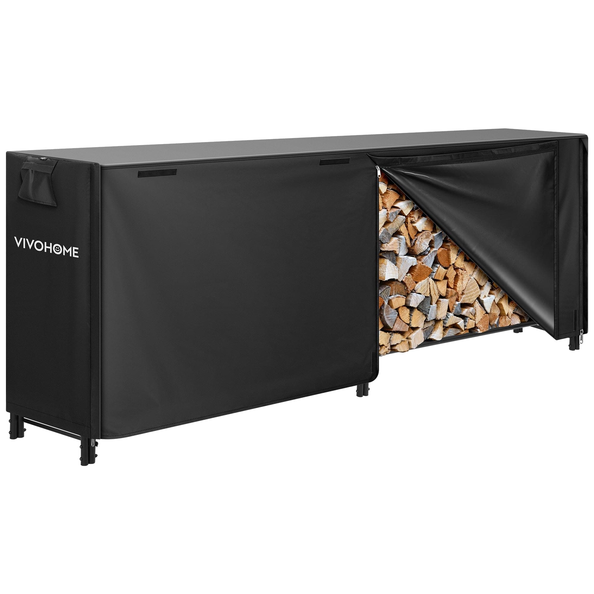 VIVOHOME 8 ft Heavy Duty Firewood Rack Outdoor with Cover, Black