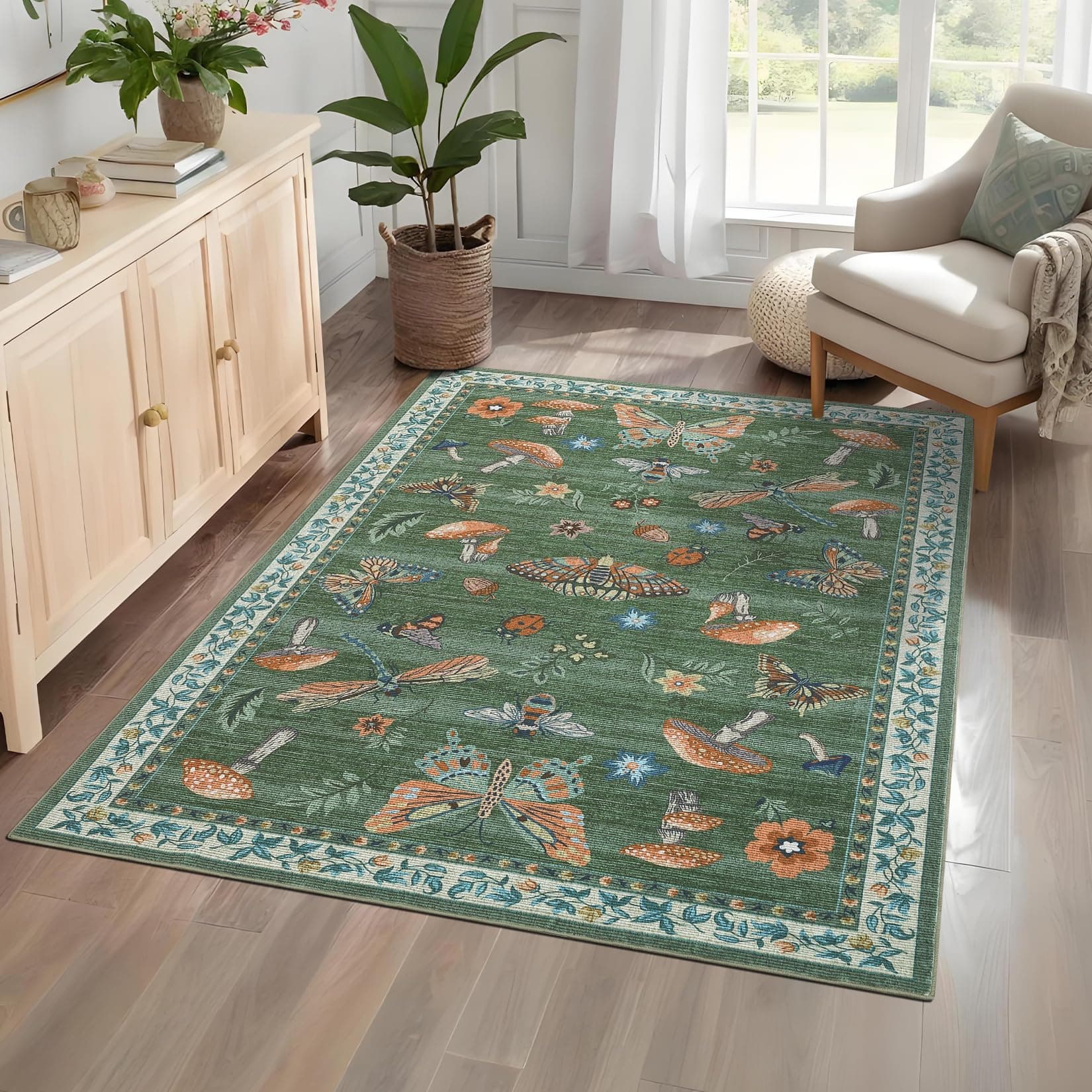 ROYHOME Mushroom Insect Area Rug 4x6 Green