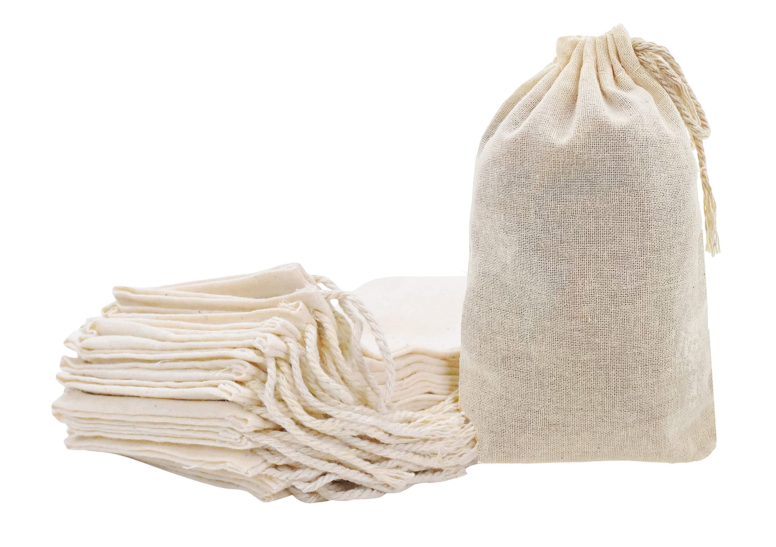 Mandala Crafts 2X3 Muslin Drawstring Bags Cotton Fabric Sachets Pouches - 100-Pack Natural Cloth Drawstrings Gift Bags for Treat Cooking Spice Jewelry