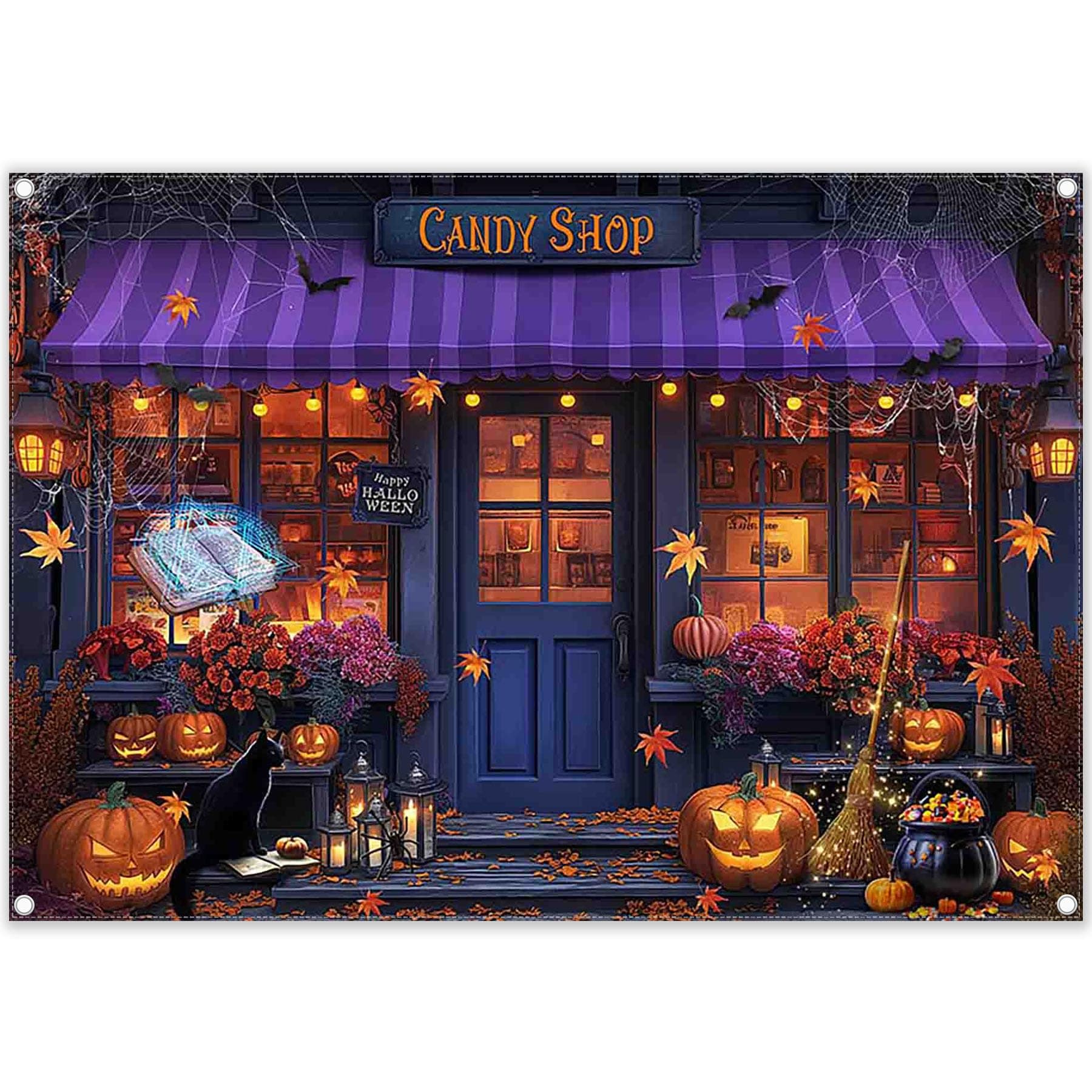 ZTHMOE 7x5ft Halloween Candy Shop Photography Backdrop Magic Witch Banner