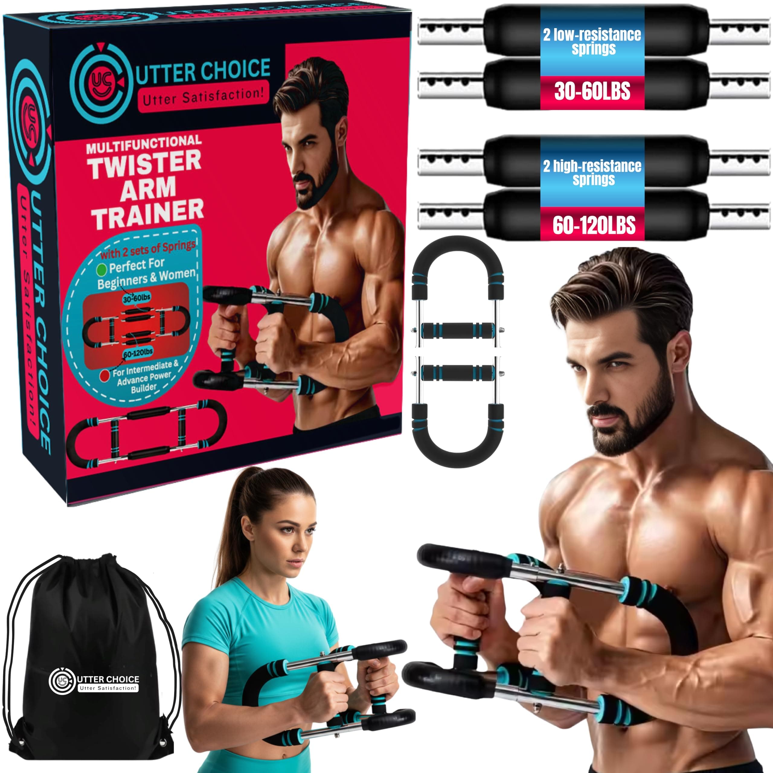 Gorilla Bar Twister Arm Trainer for Men, Adjustable 30-120 lbs Chest Exerciser , Portable Arm & Chest Workout Equipment for Men and Women with Anti Slip Handle and Carry Bag