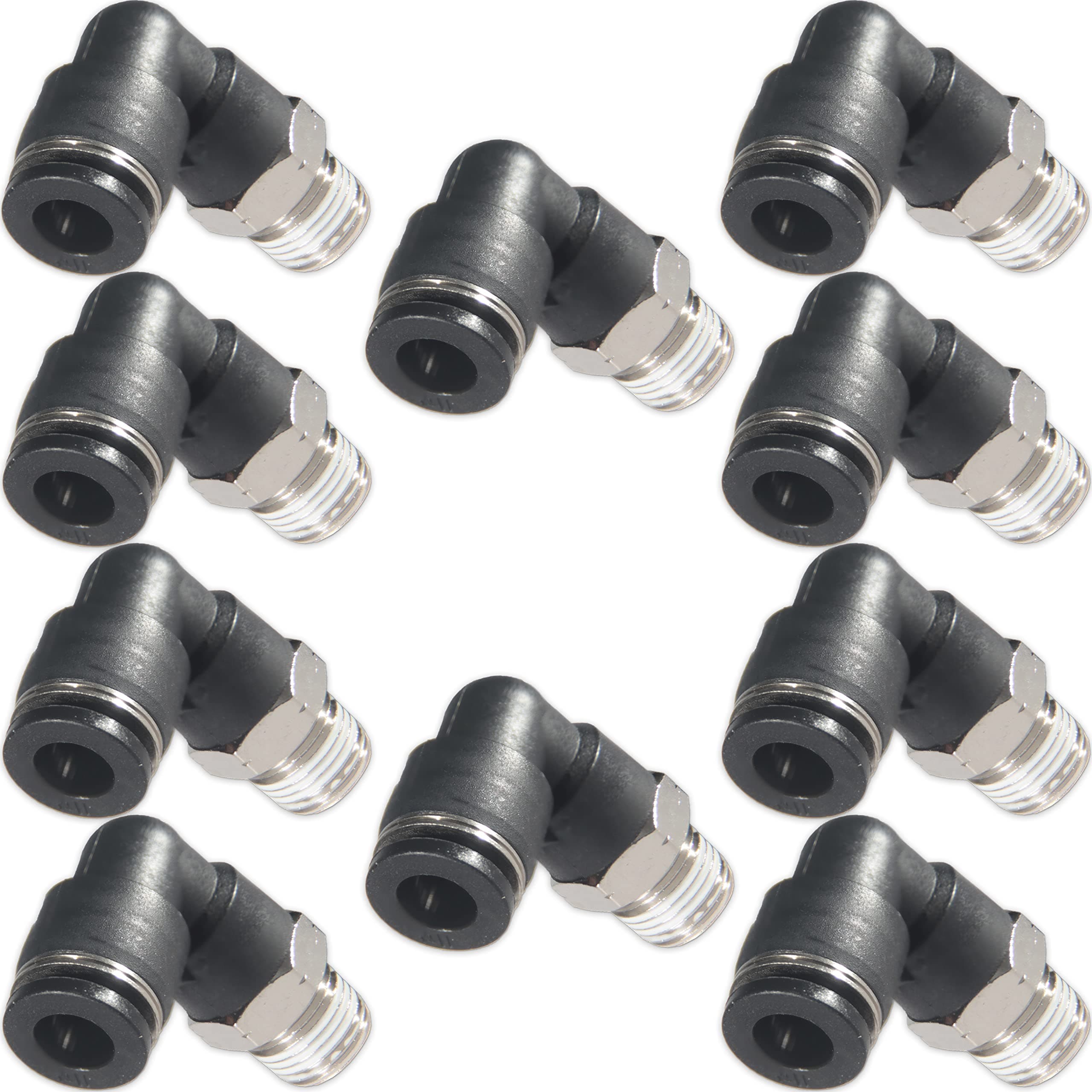 MSAEIQUN 1/4 Air Hose Fittings, Air Fittings Male Elbow 1/4 Inch Tube OD x 1/4 NPT Thread Push to Connect Fitting, PL-1/4-N2 (Pack of 10) (1/4-1/4)