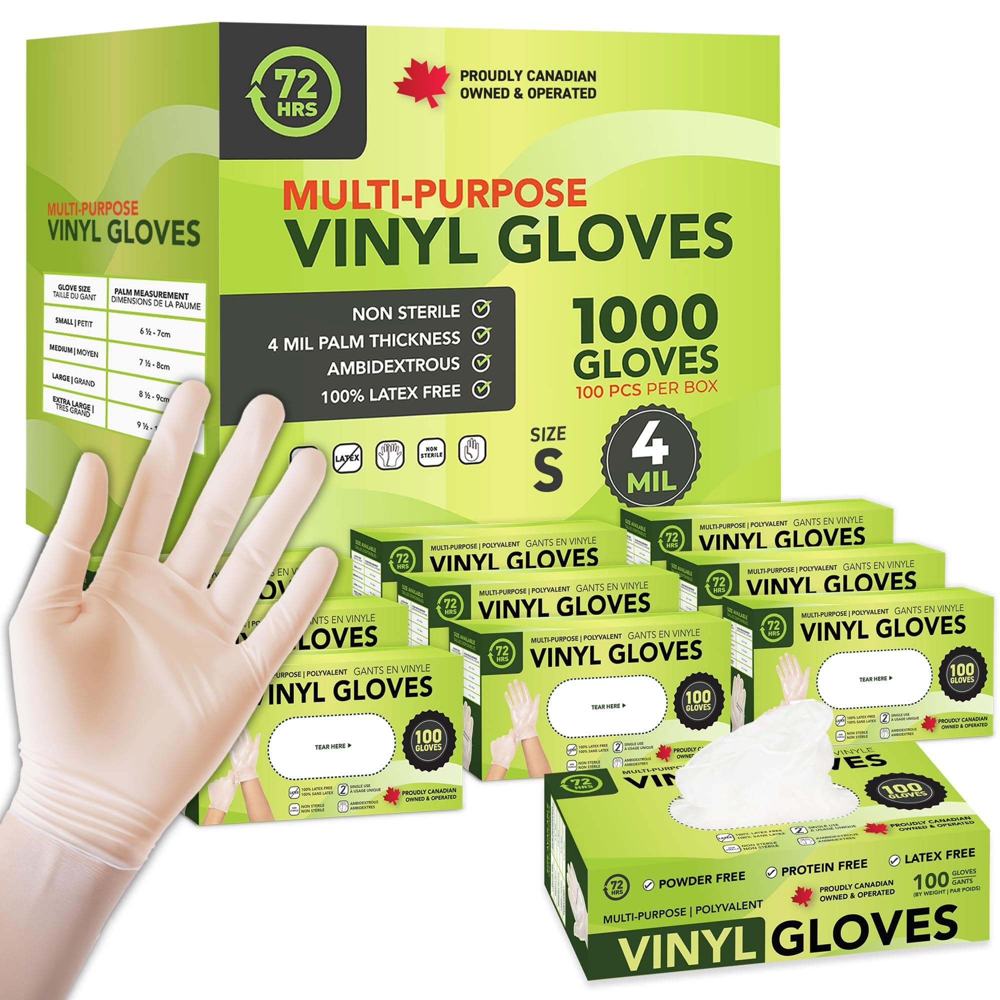 72HRS Vinyl Gloves - 4 Mil Clear Disposable Gloves (1000 Pieces, Small)