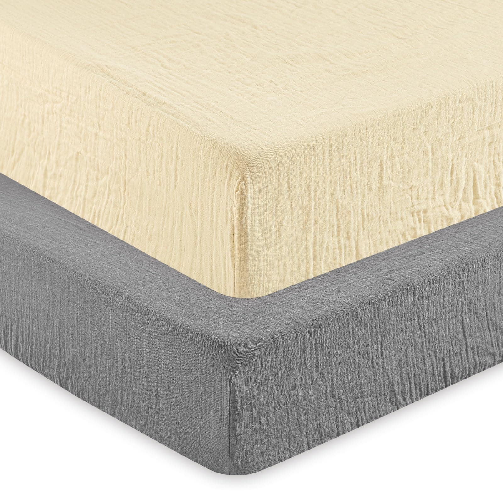 david's kids Muslin Crib Sheets for Boys Girls, 2 Pack 100% Cotton Soft Breathable Baby Sheet Set, 28x52 Inch Fits Standard Crib and Toddler Mattresses, Beige & Grey