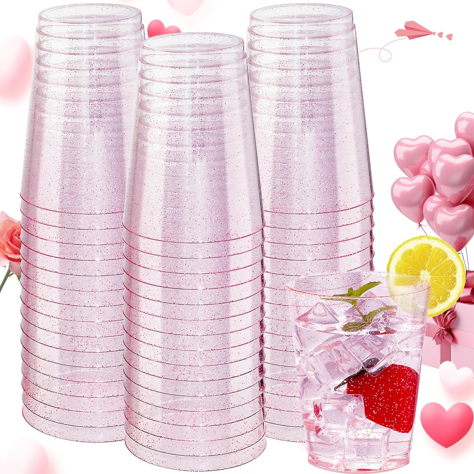 DaYammi 100 Pack Pink Plastic Cups 10oz,Pink Disposable Cups for Party