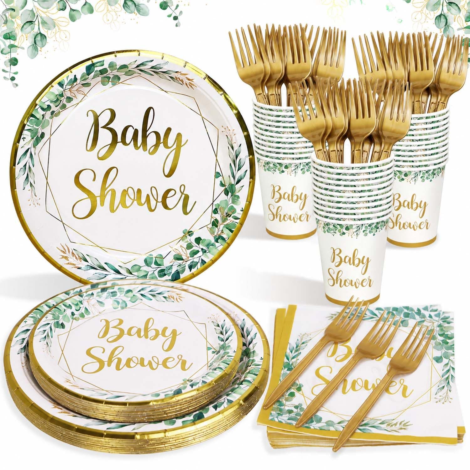 Hebolan Baby Shower Decorations Tableware Set, 125 Pcs