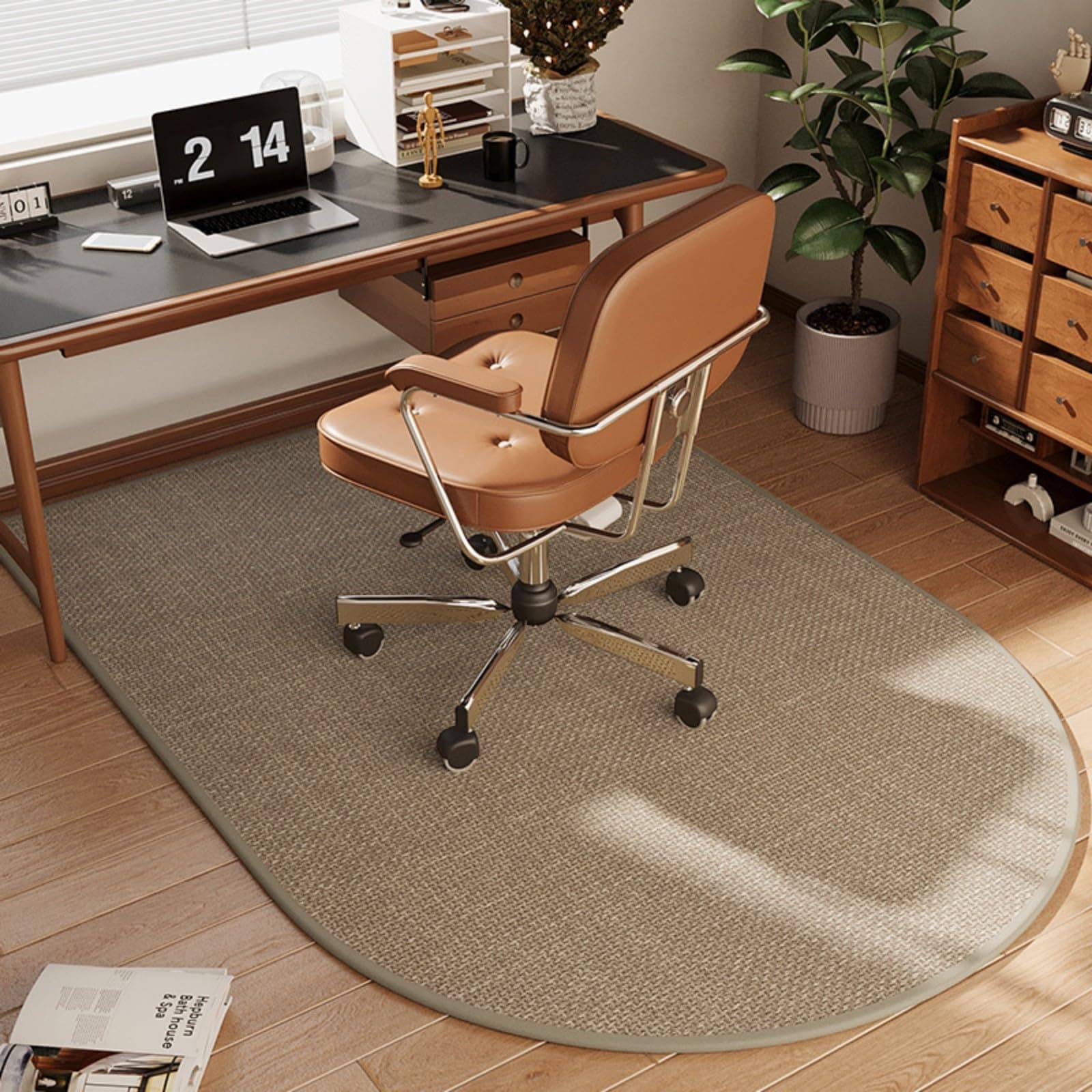 Office Chair Mat for Carpet, Large Floor Protector Mats, Non-Slip Office Floor Mats for Rolling Chairs, Archway Desk Floor Mat for Home, Office (Oat, 24''X35'')