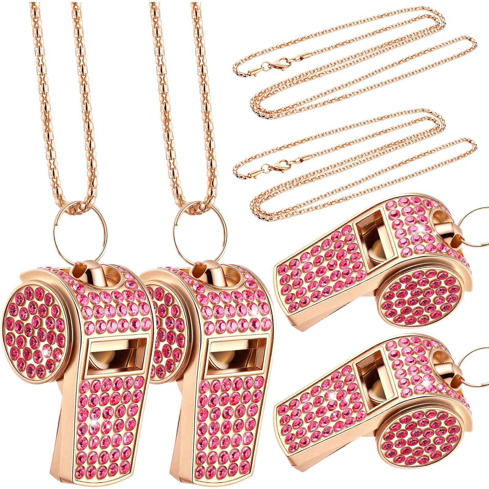 Copkim 2 Pack Bling Whistle Valentine's Day Metal Crystal Rhinestone Whistle Necklace, Shining Loud Crisp Sound for Women Men Coach Teacher Referees Captain Training Gift(Pink)